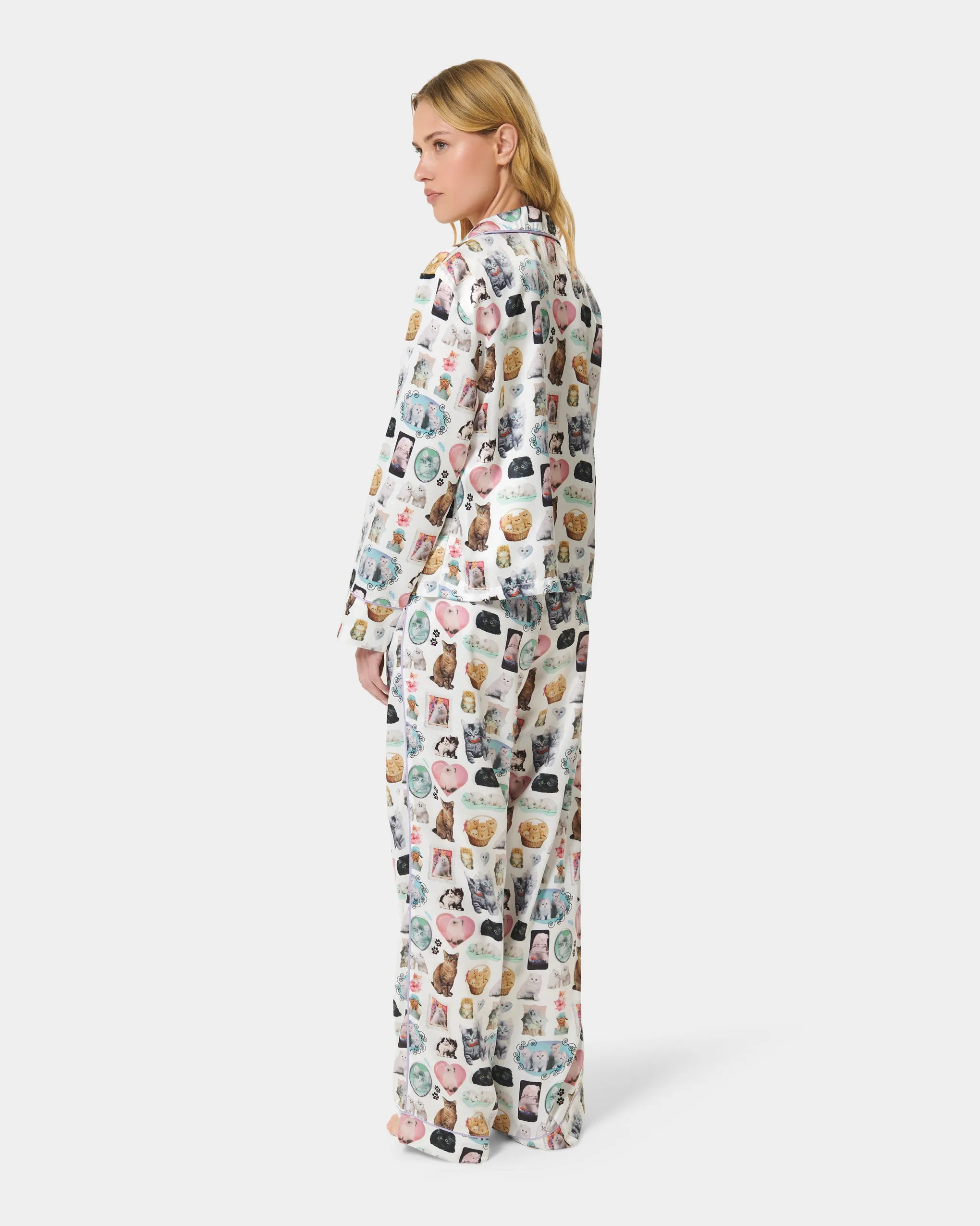 BB x Ashley Williams Kitten Print Luxury Satin Shirt
