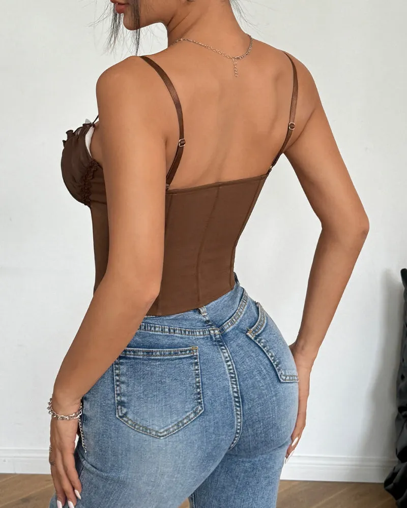 Corsets Top Ruffled Lace Trim Bustier