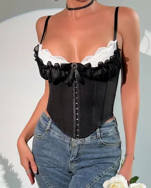 Corsets Top Ruffled Lace Trim Bustier