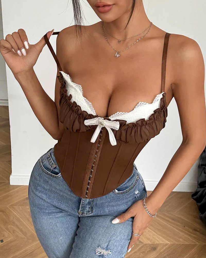 Corsets Top Ruffled Lace Trim Bustier