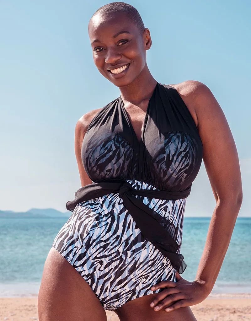 Curvy Kate Wrapsody Bandeau Strapless Multiway Swimsuit Zebra Print