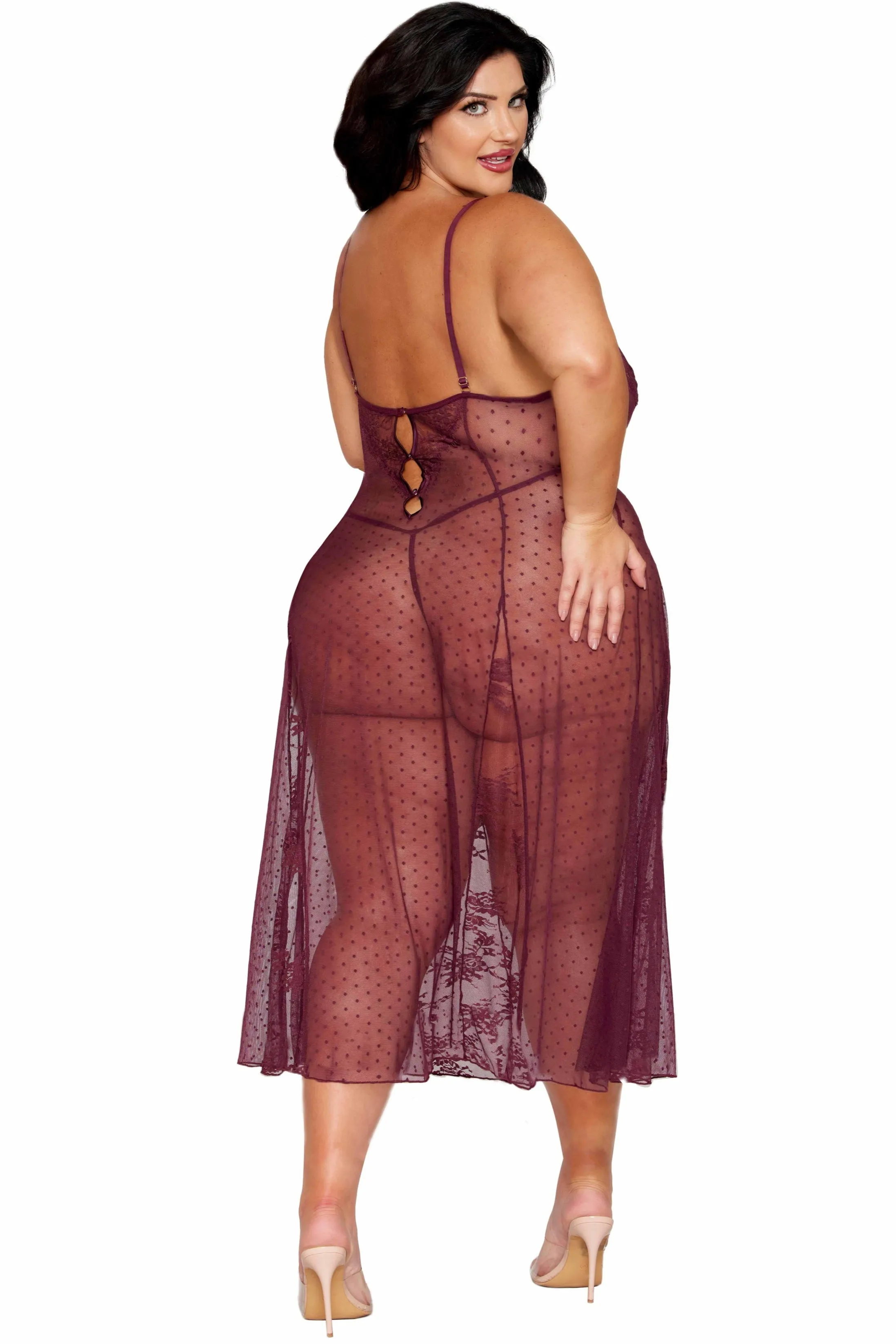 Dot Mesh Godet Gown