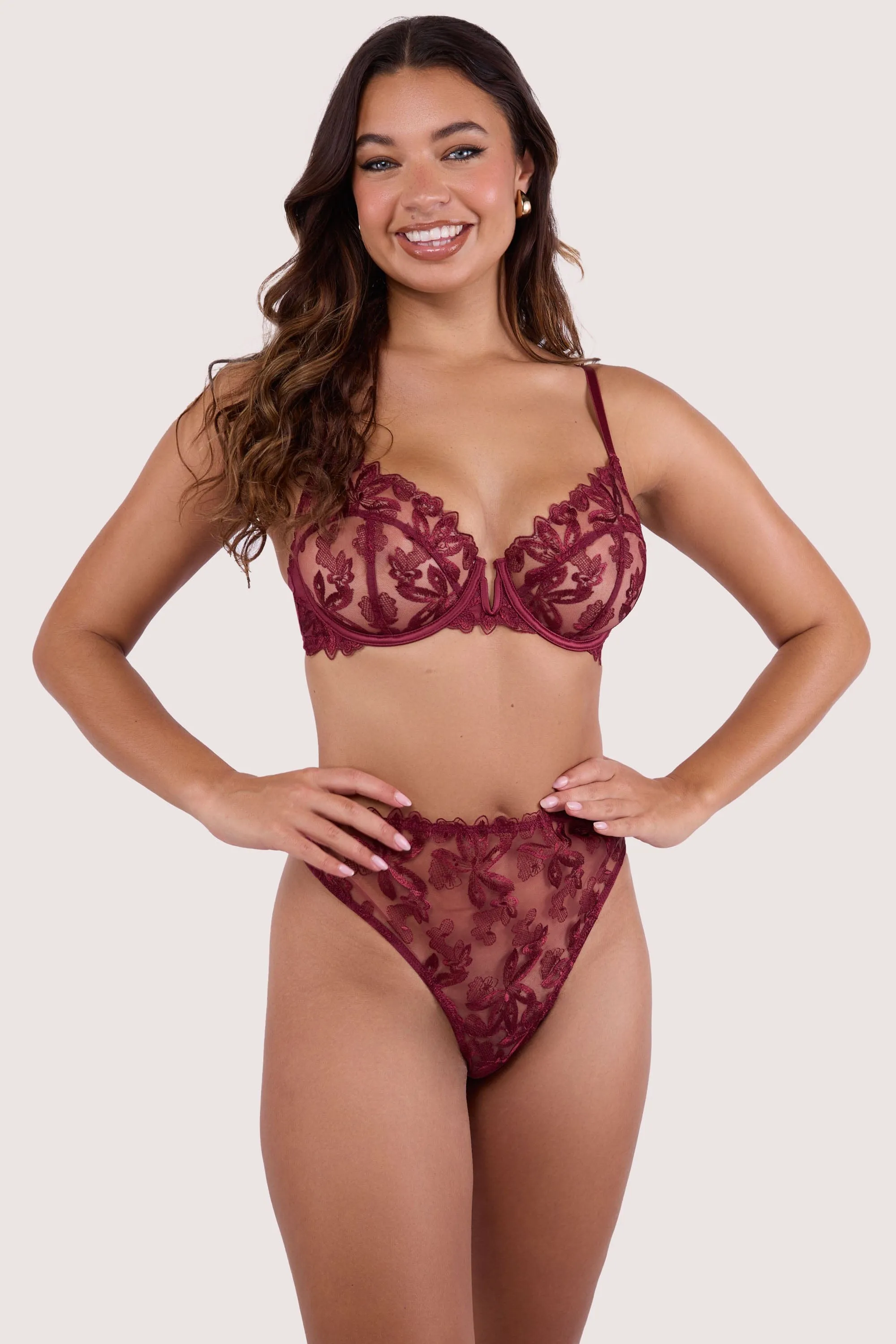 Eva Dark Cherry Graphic Embroidery High Waist Thong