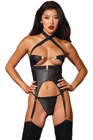 Faux Leather Camigarter Set