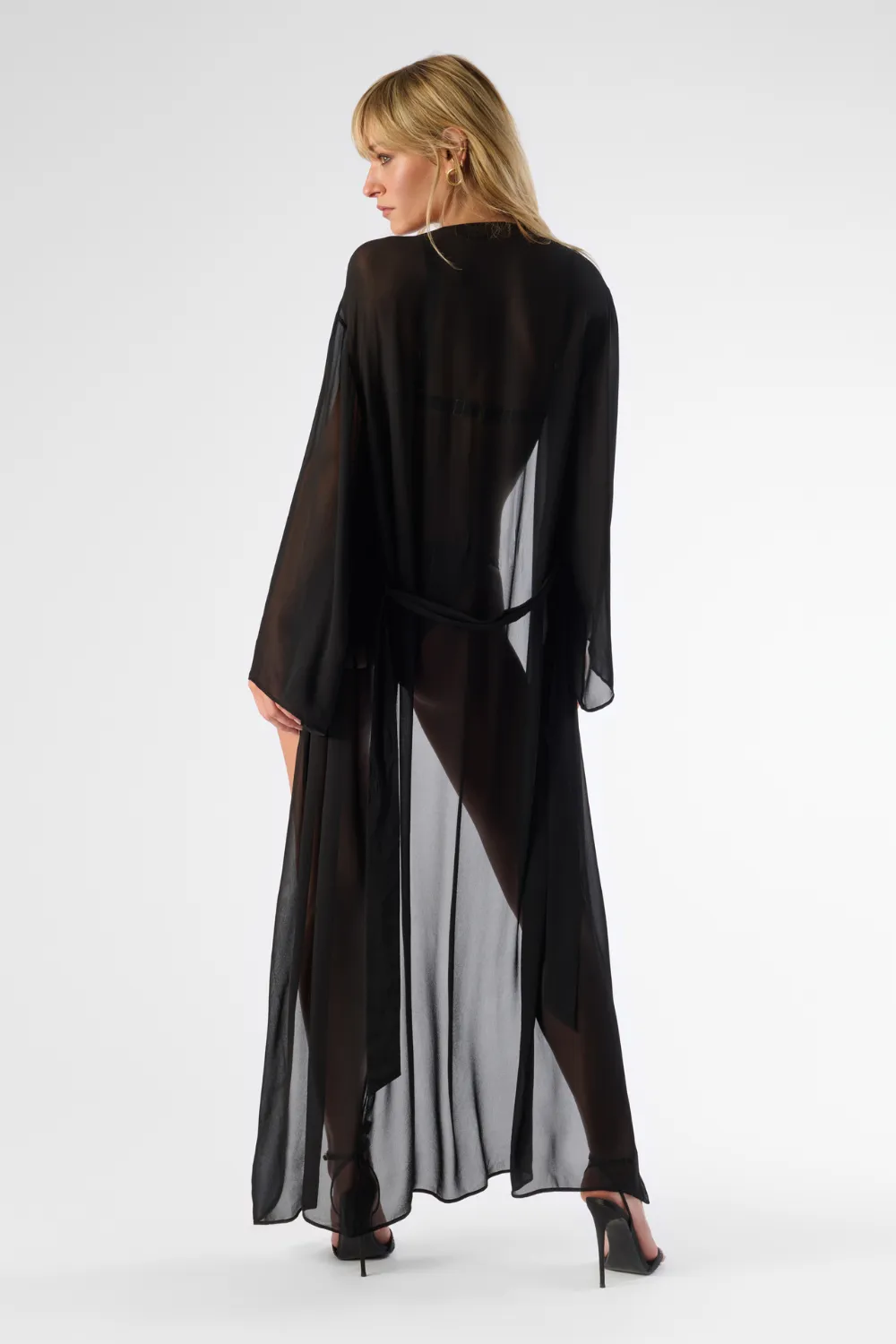 Fever Long Beach Kimono in Black