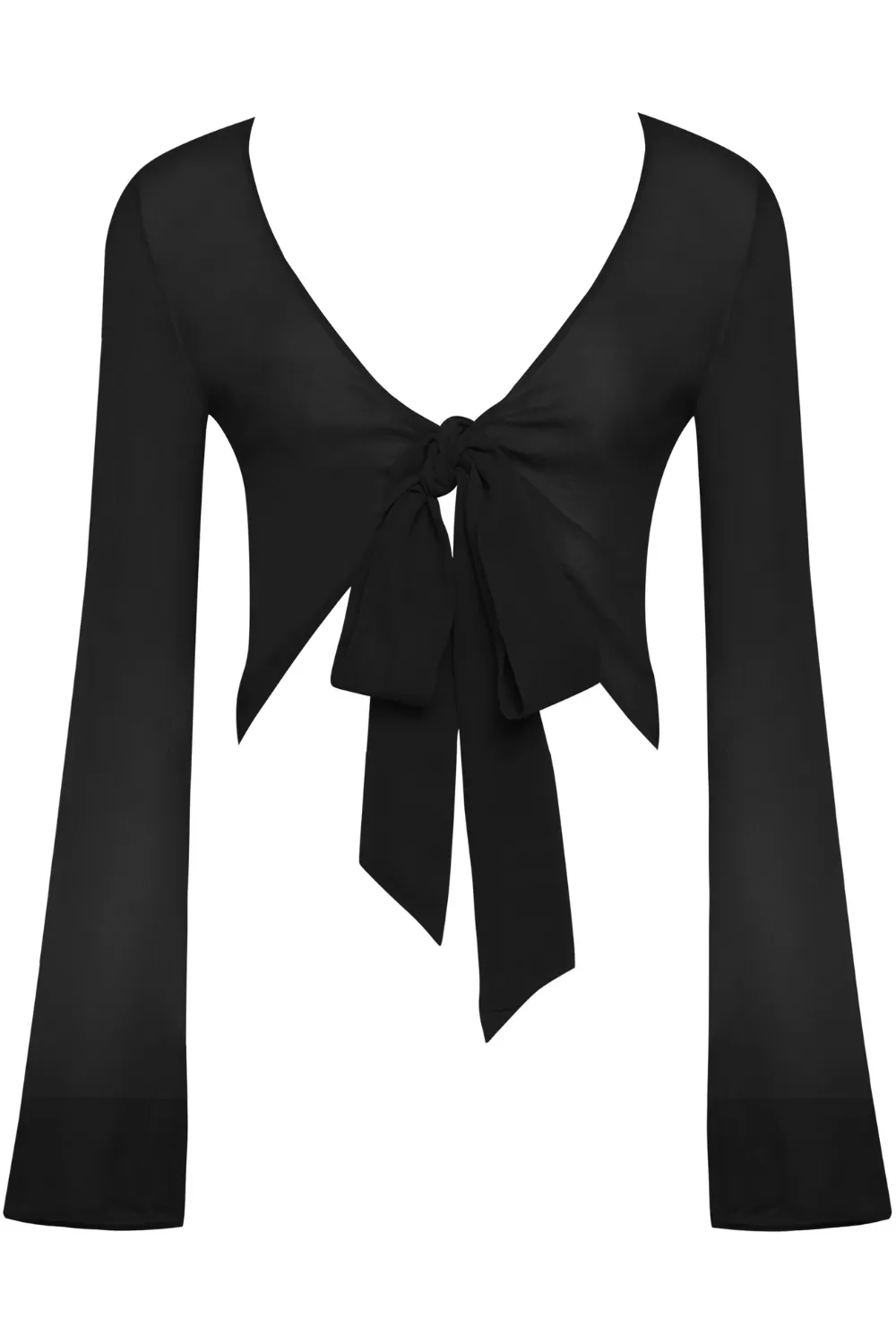 Fever Long Sleeve Wrap Beach Top in Black