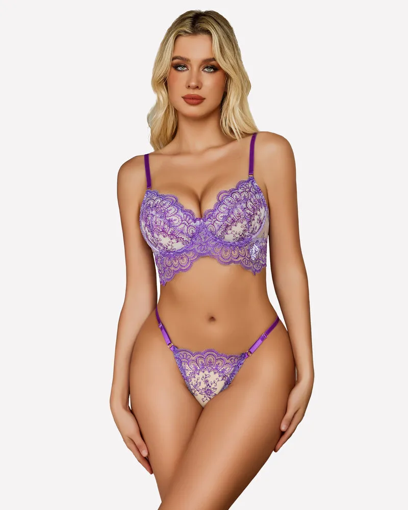 Floral Lace Bra and Panty 2 Piece Sets