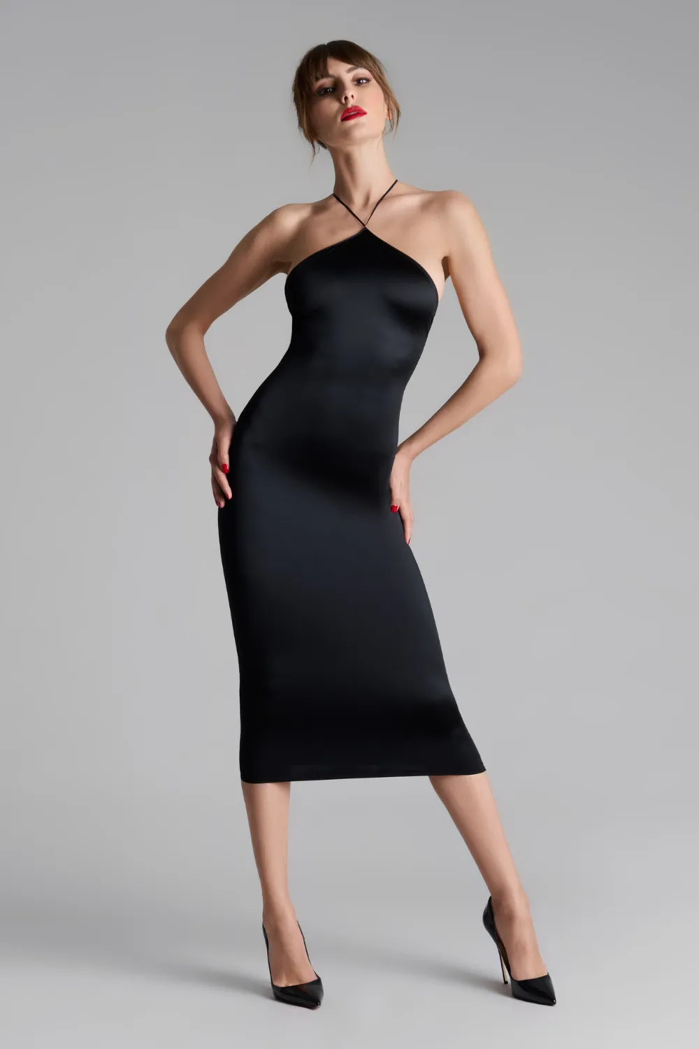 French Kiss Open Back Midi Dress Black