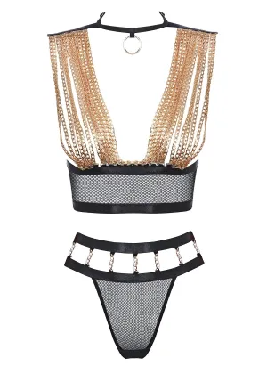 Golden Force Chain Bra with High-Waist Thong Set