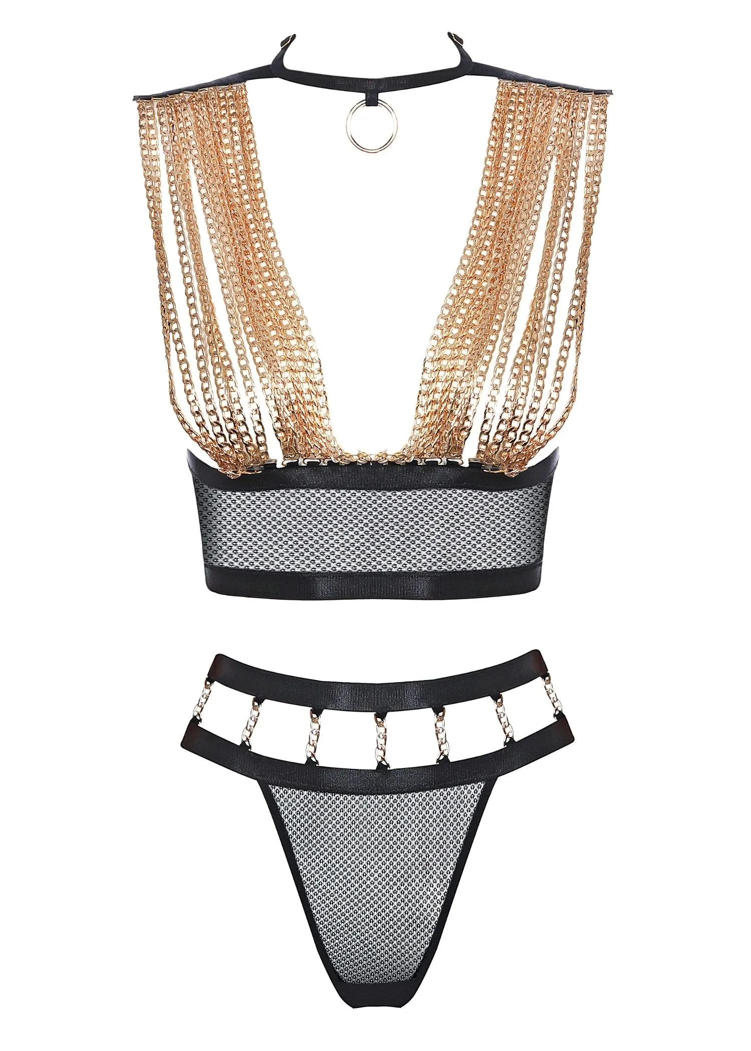 Golden Force Chain Bra with High-Waist Thong Set