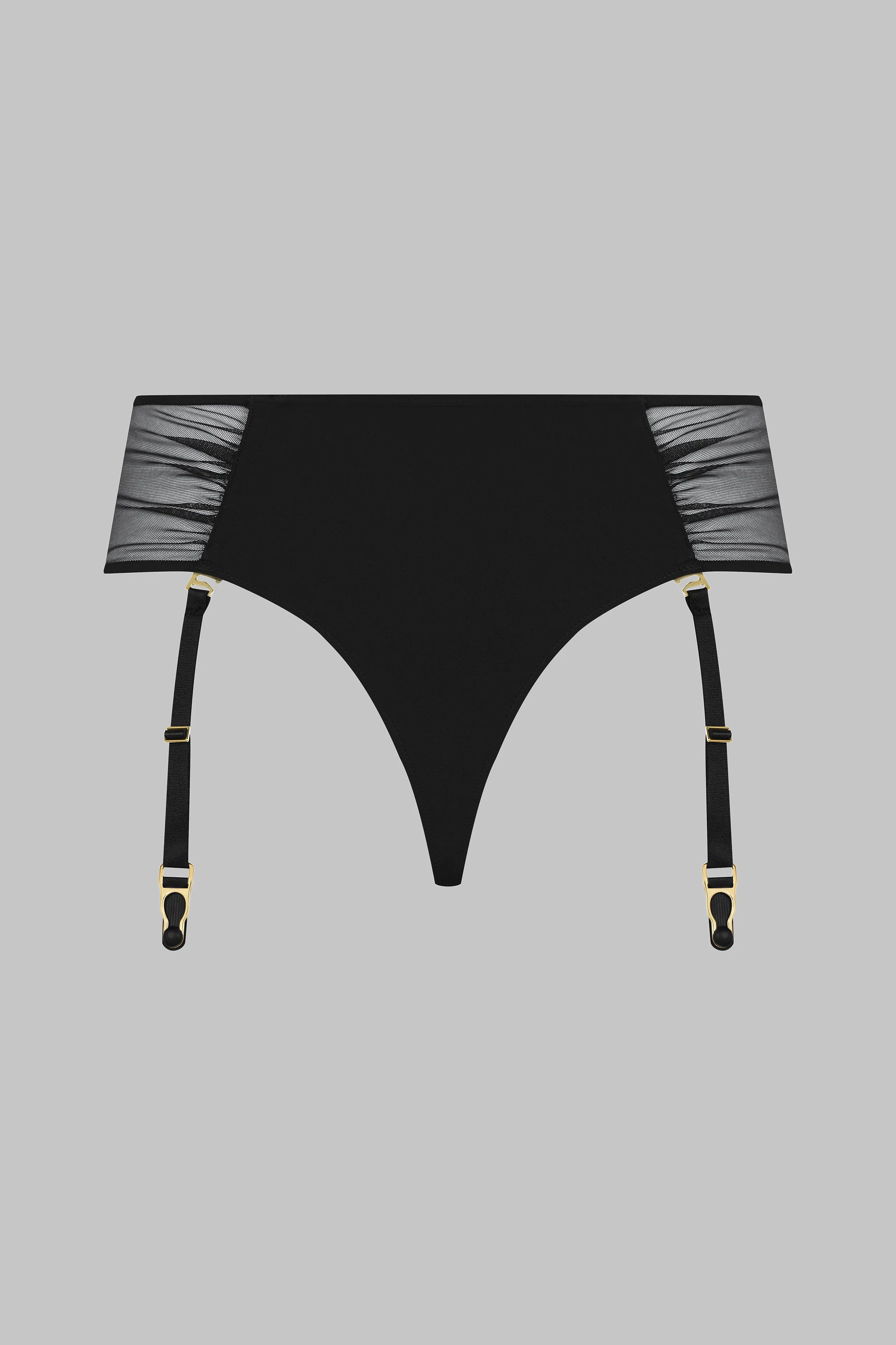 High-waisted openable thong with suspenders - Nuit Fauve