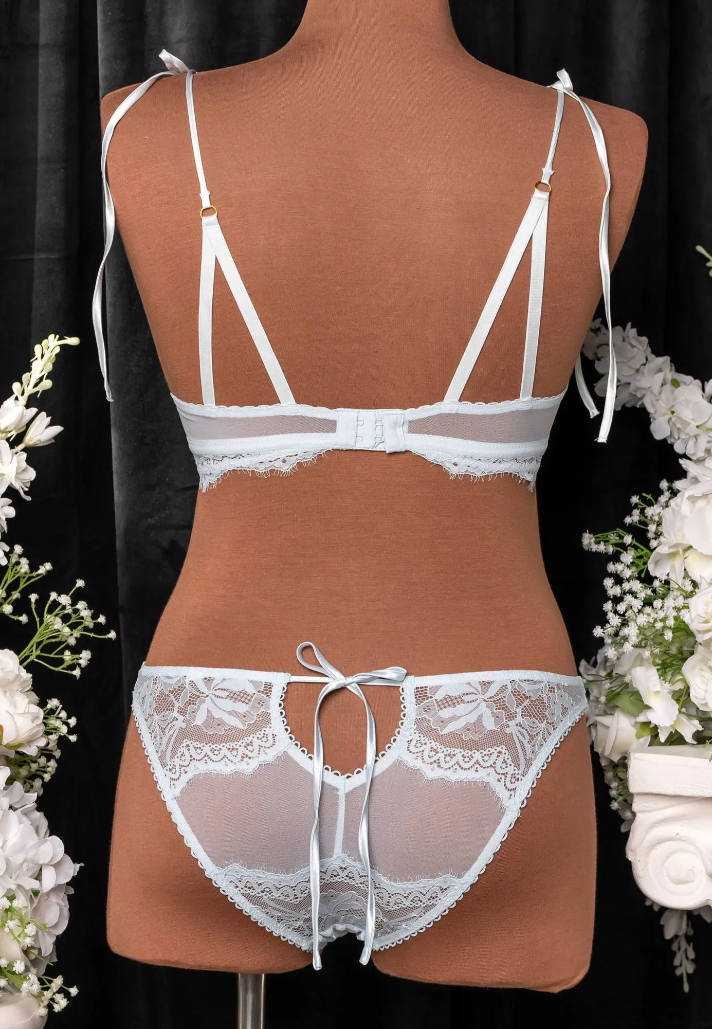 Lace & Mesh Button Bralette - Something Blue