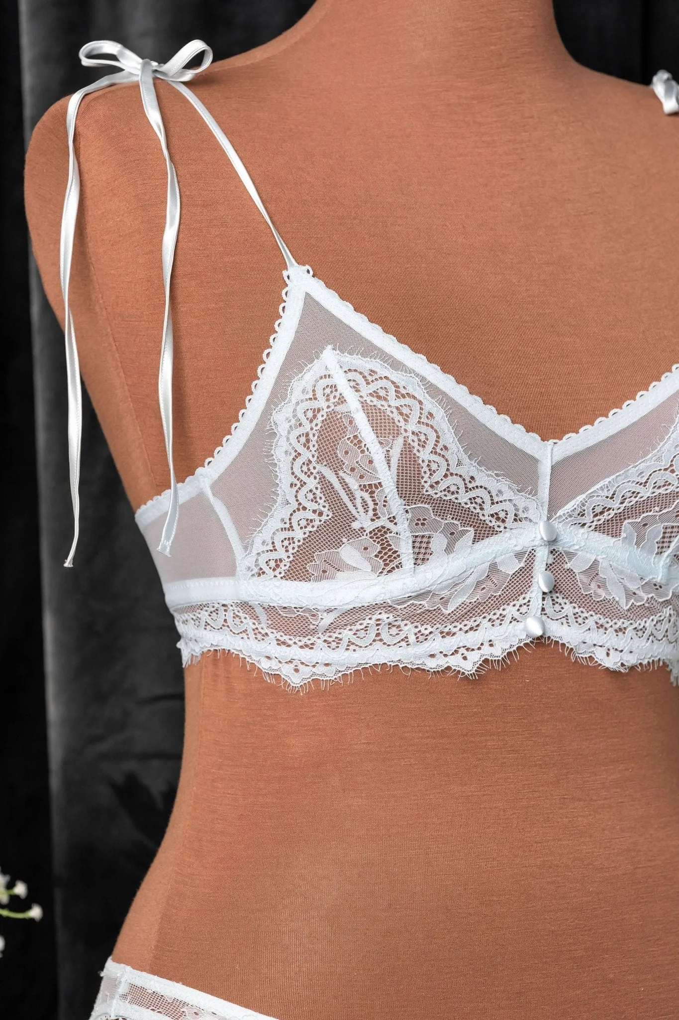 Lace & Mesh Button Bralette - Something Blue