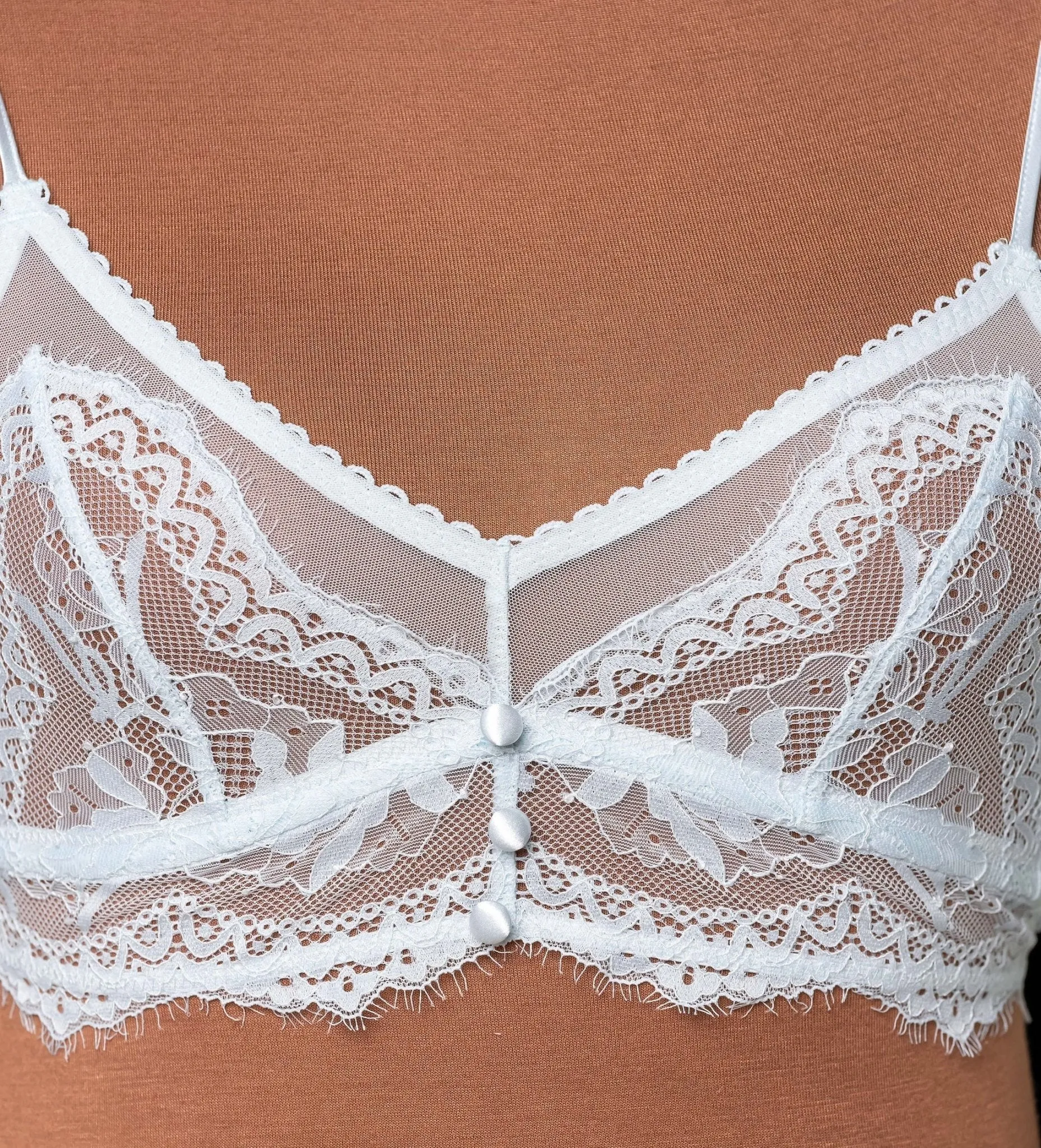 Lace & Mesh Button Bralette - Something Blue