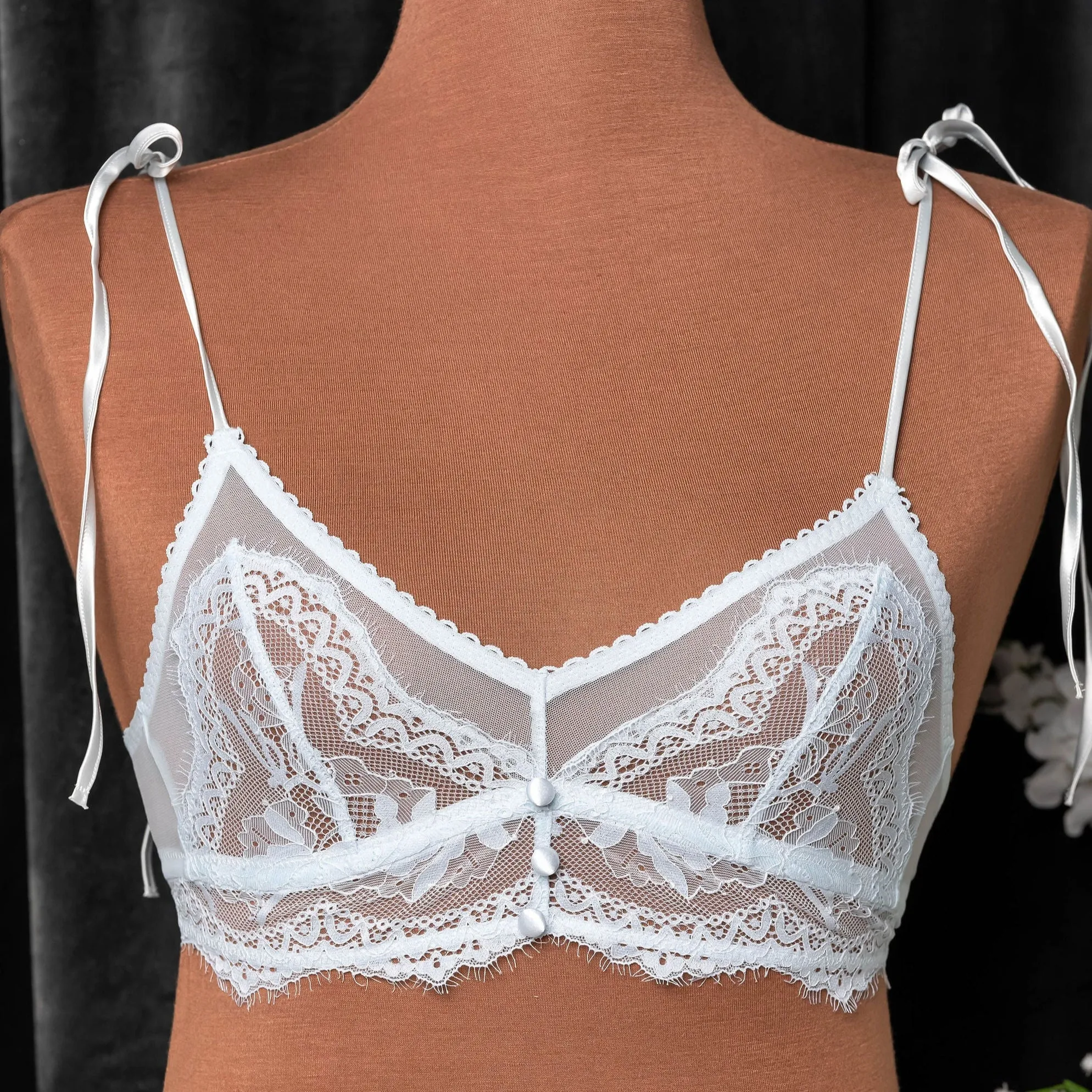 Lace & Mesh Button Bralette - Something Blue