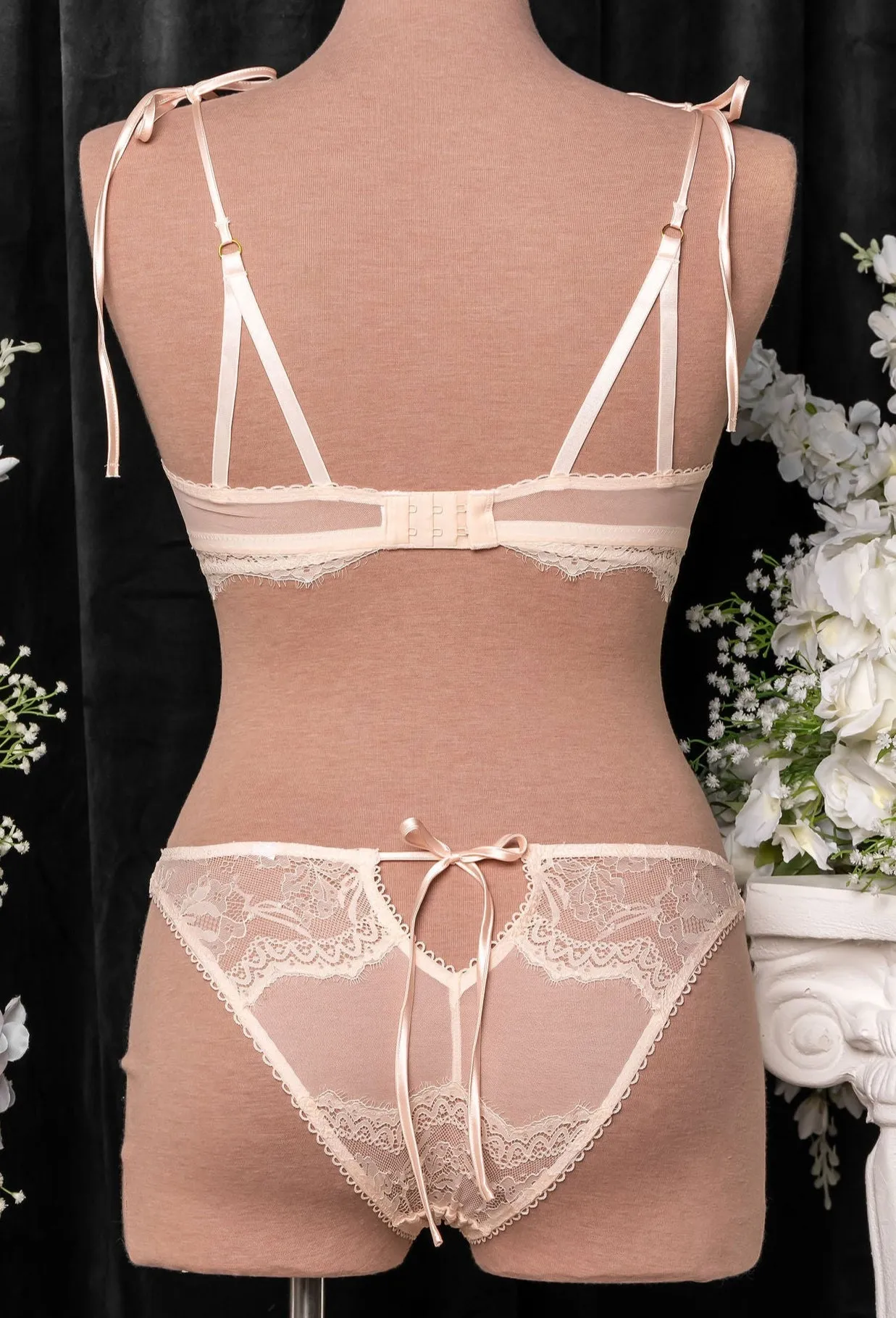 Lace & Mesh Button Panty - Champagne