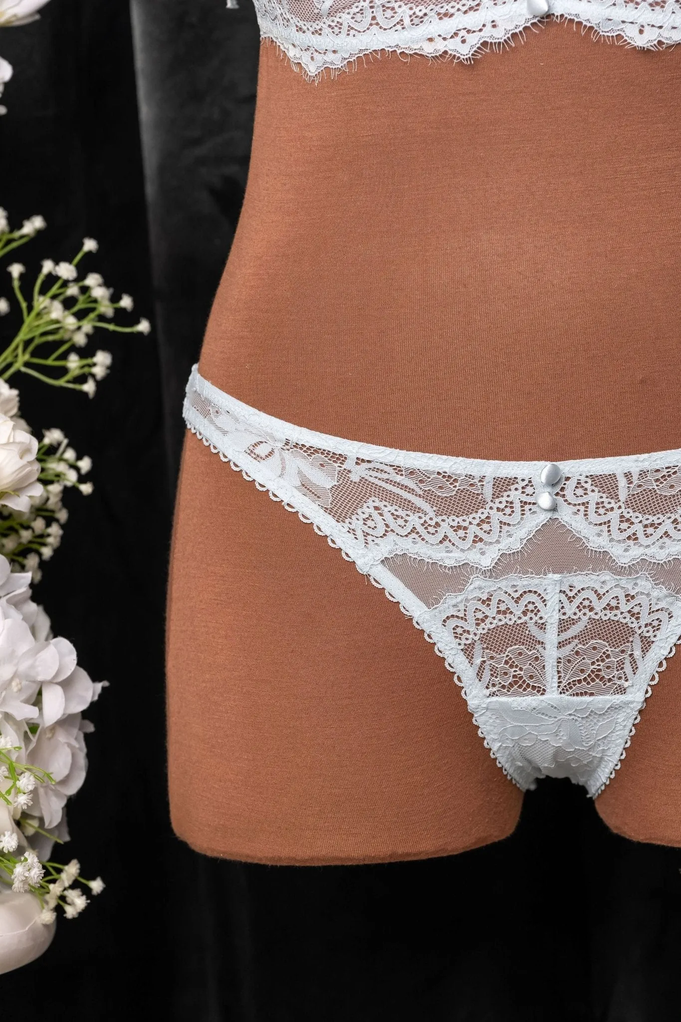 Lace & Mesh Button Panty - Something Blue