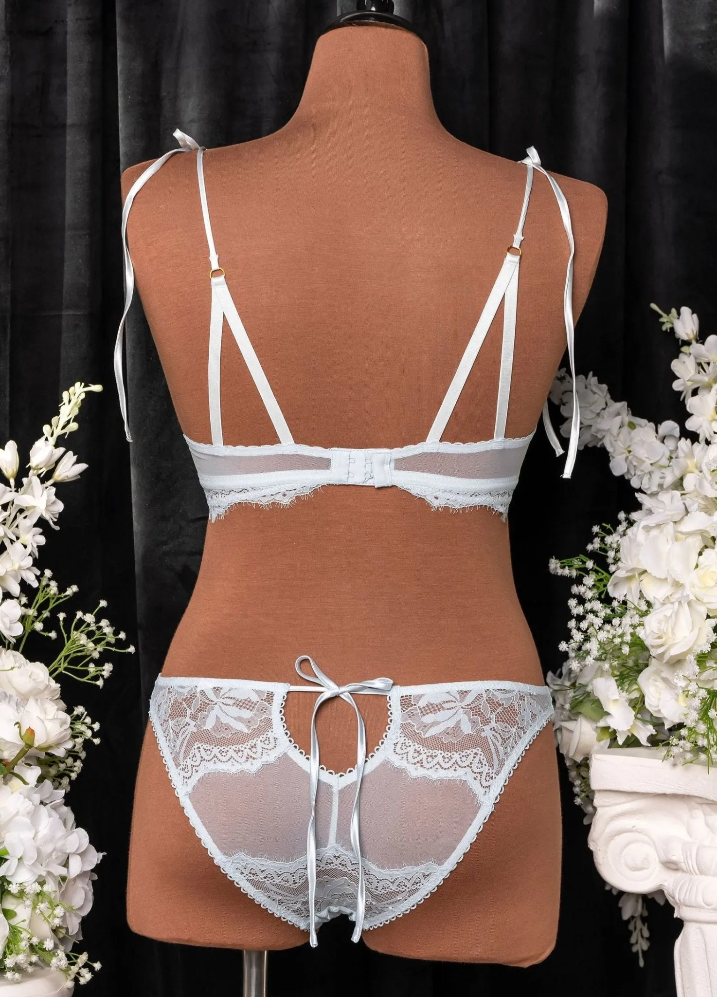 Lace & Mesh Button Panty - Something Blue