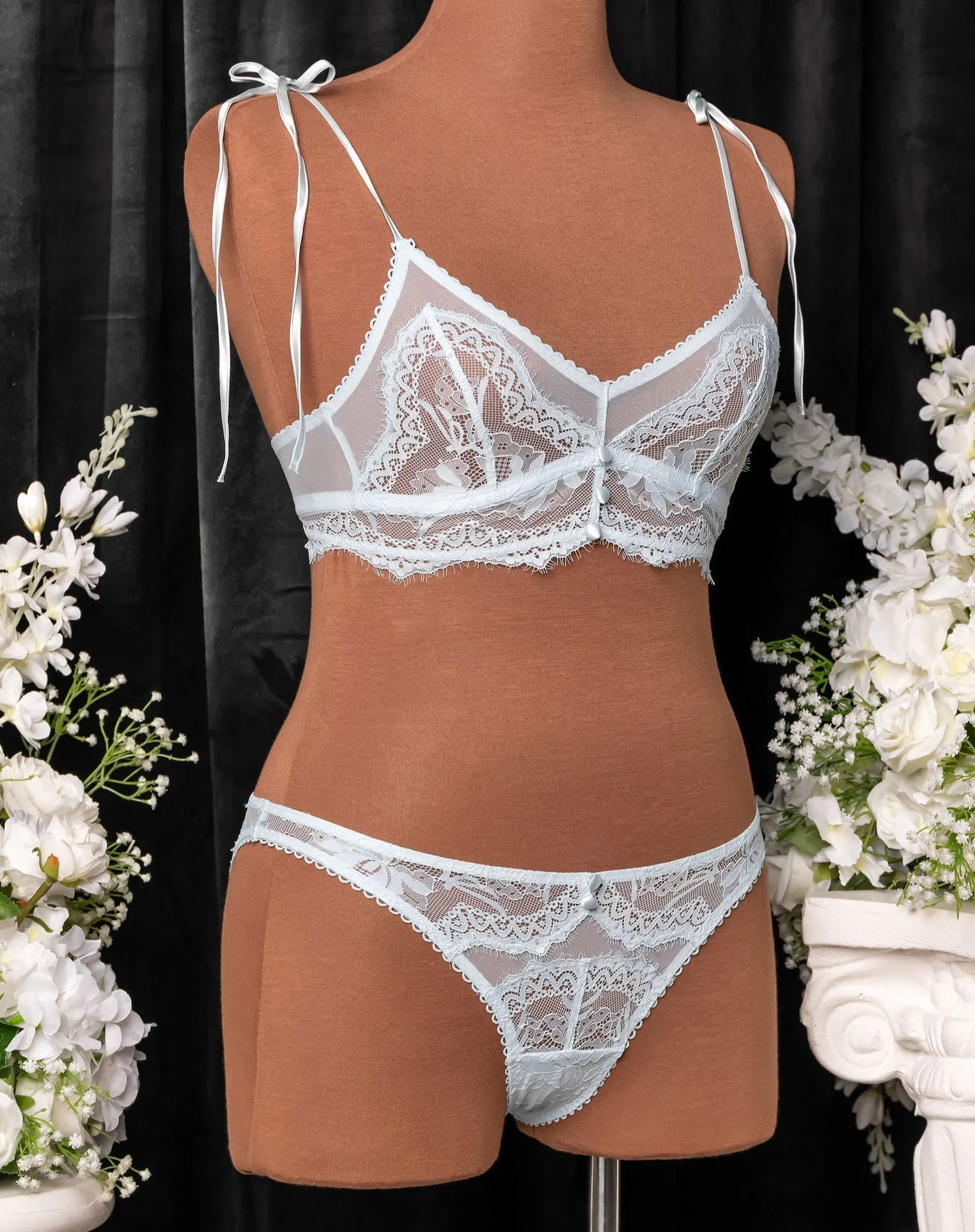 Lace & Mesh Button Panty - Something Blue