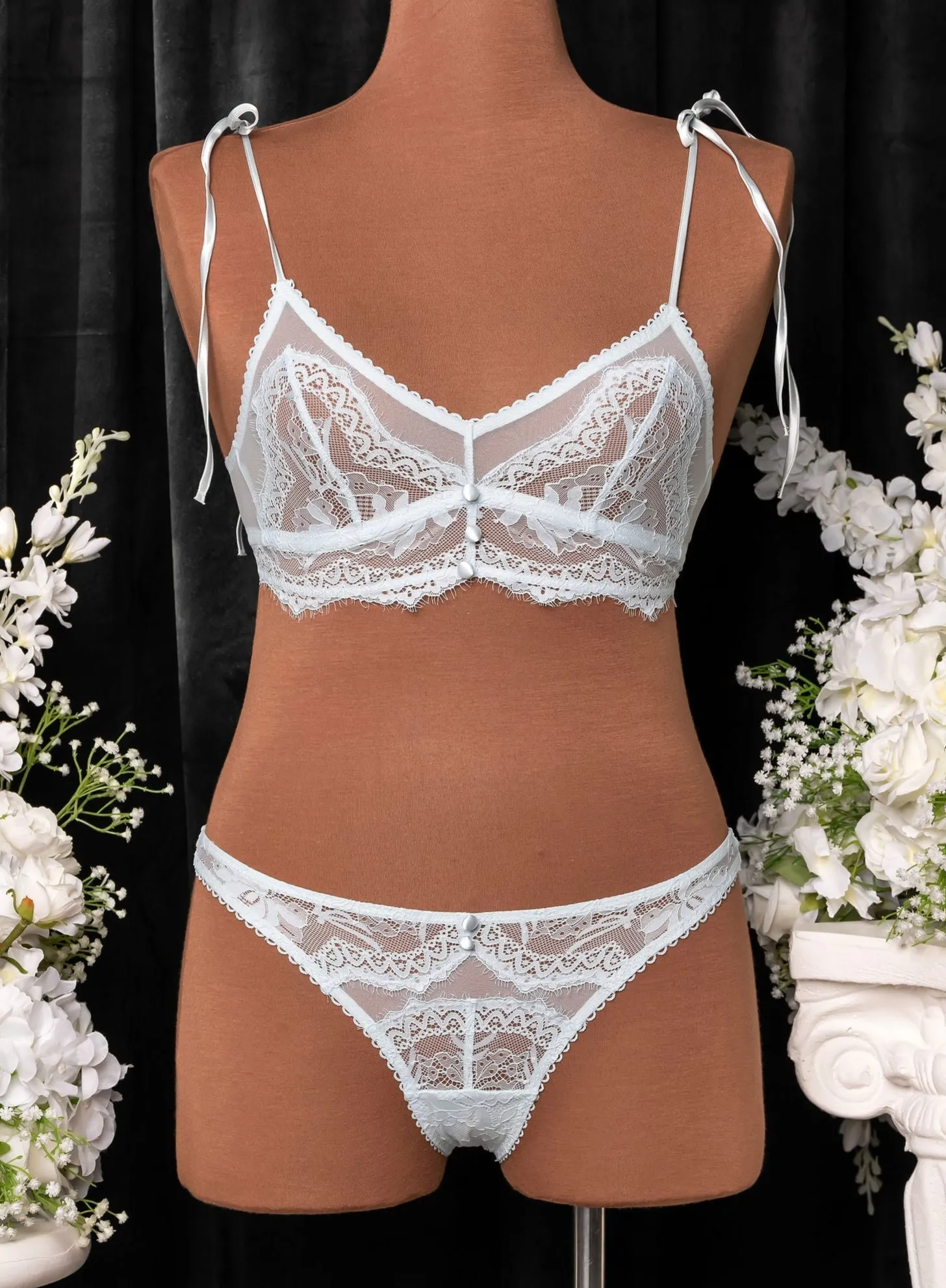 Lace & Mesh Button Panty - Something Blue