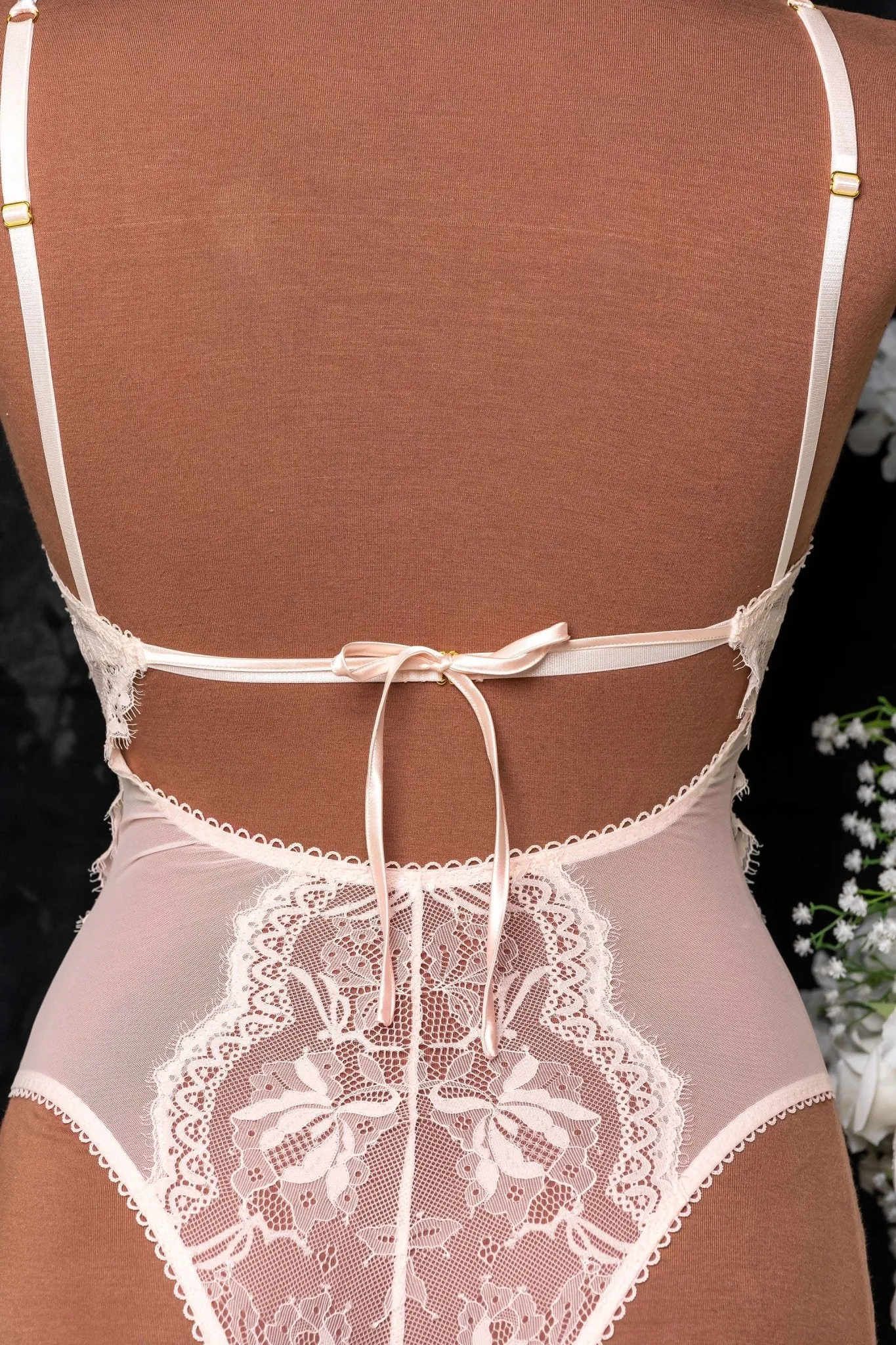 Lace & Mesh Button Teddy - Champagne