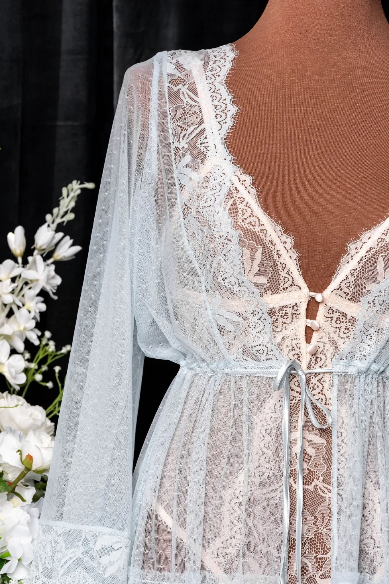 Lace & Mesh Button Teddy - Champagne