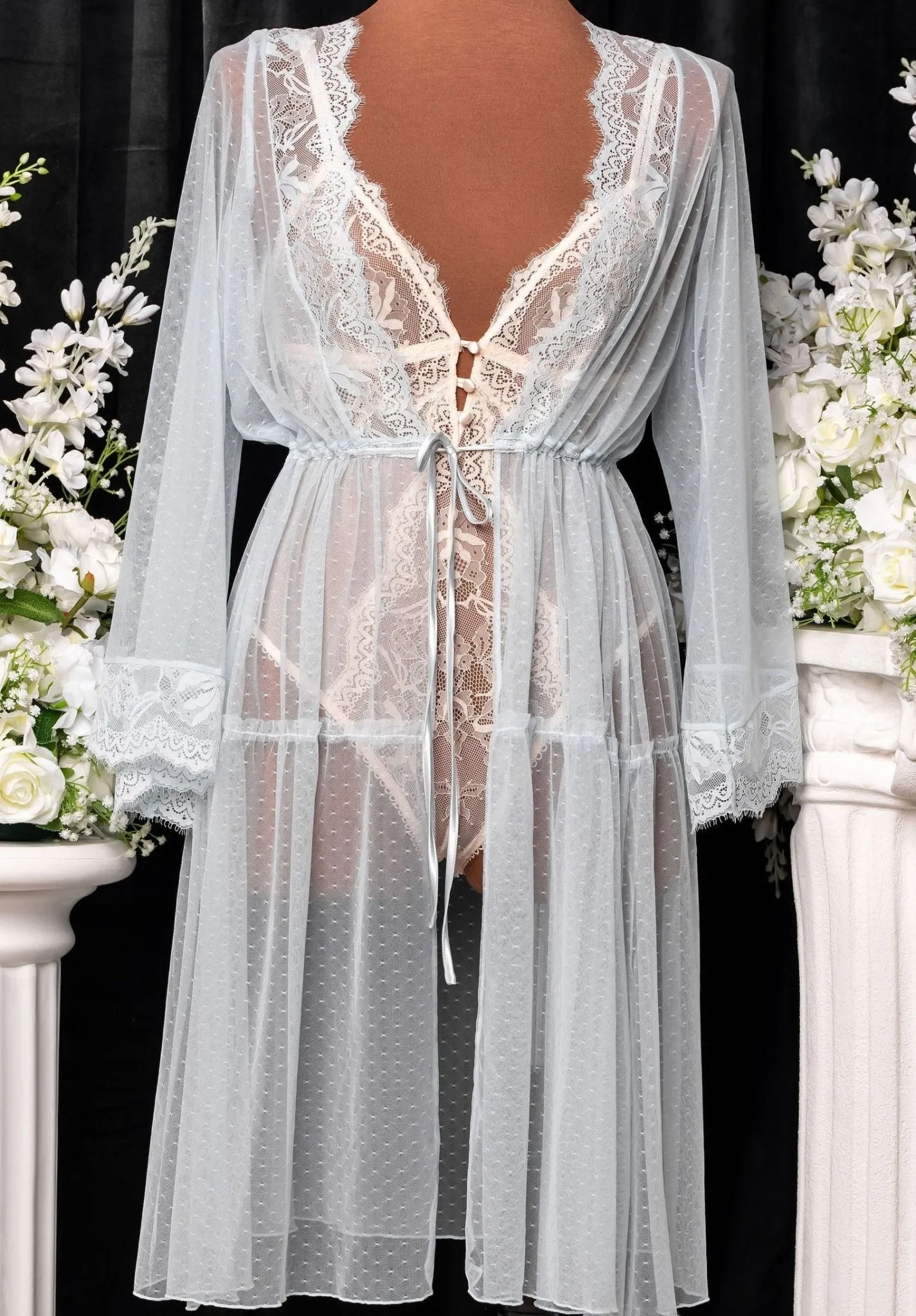 Lace & Mesh Button Teddy - Champagne