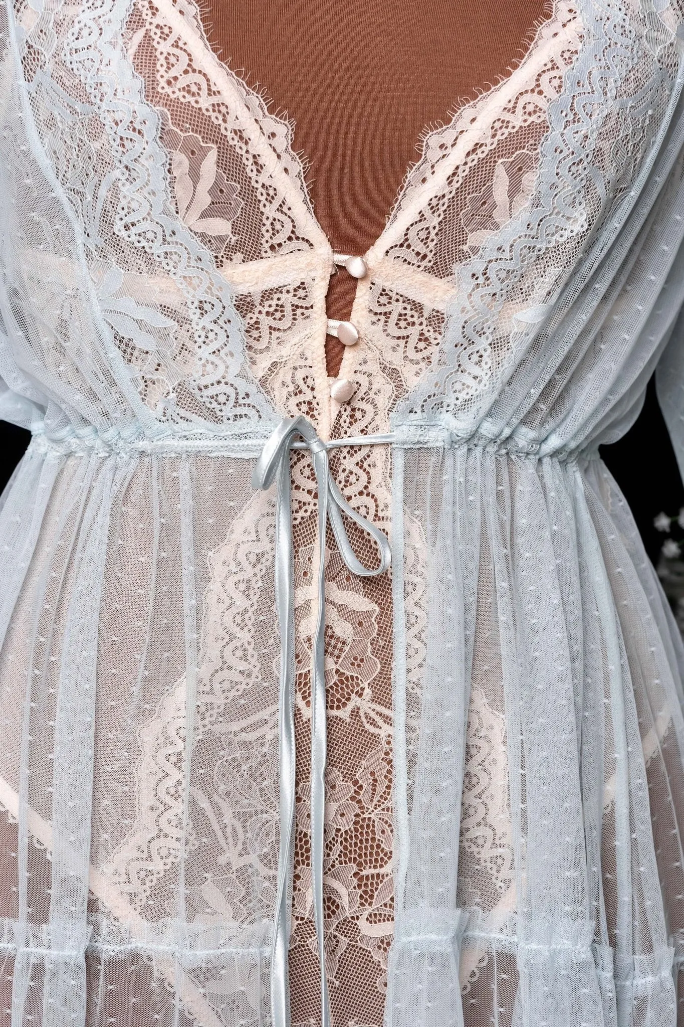 Lace & Mesh Button Teddy - Champagne