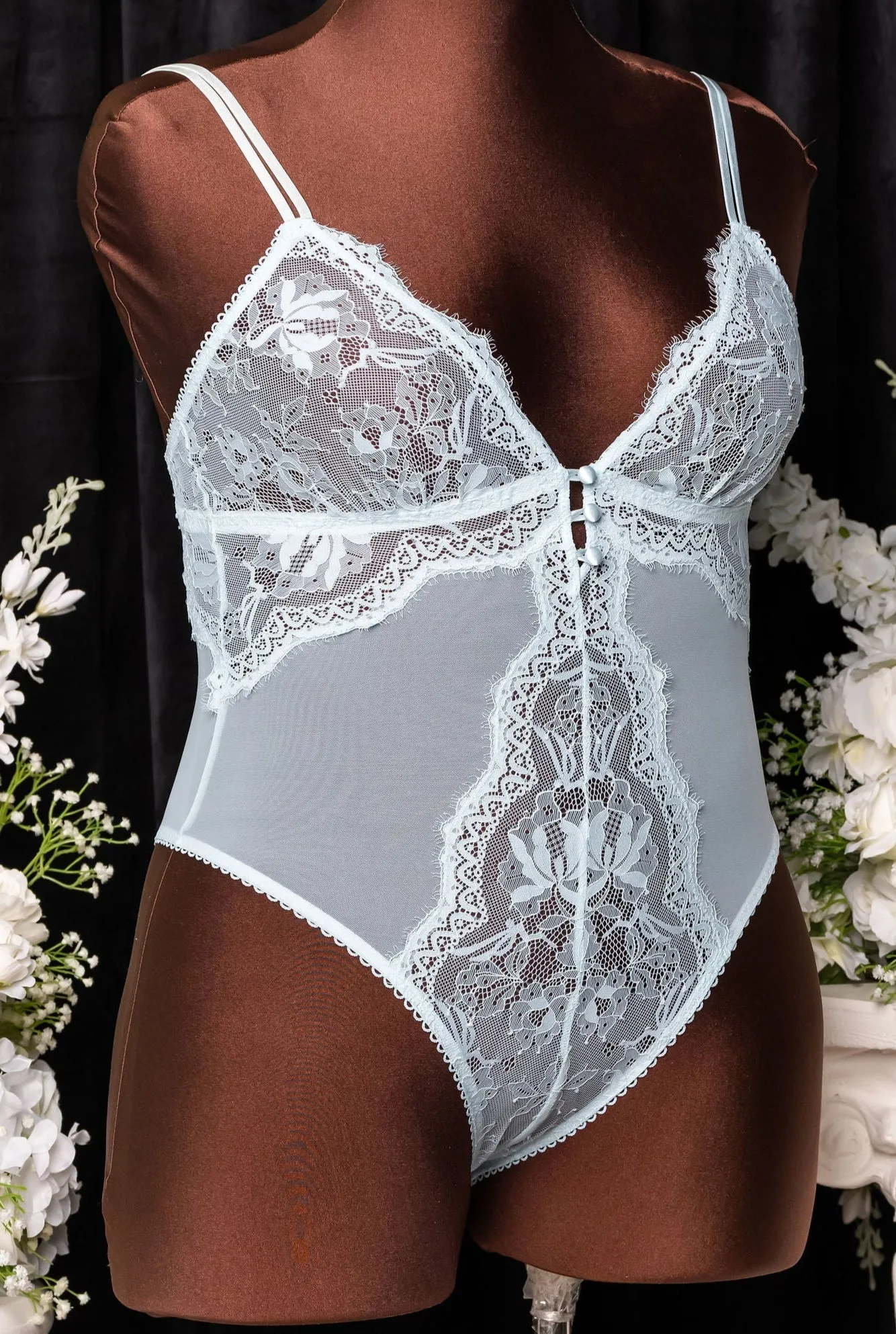 Lace & Mesh Button Teddy - Something Blue