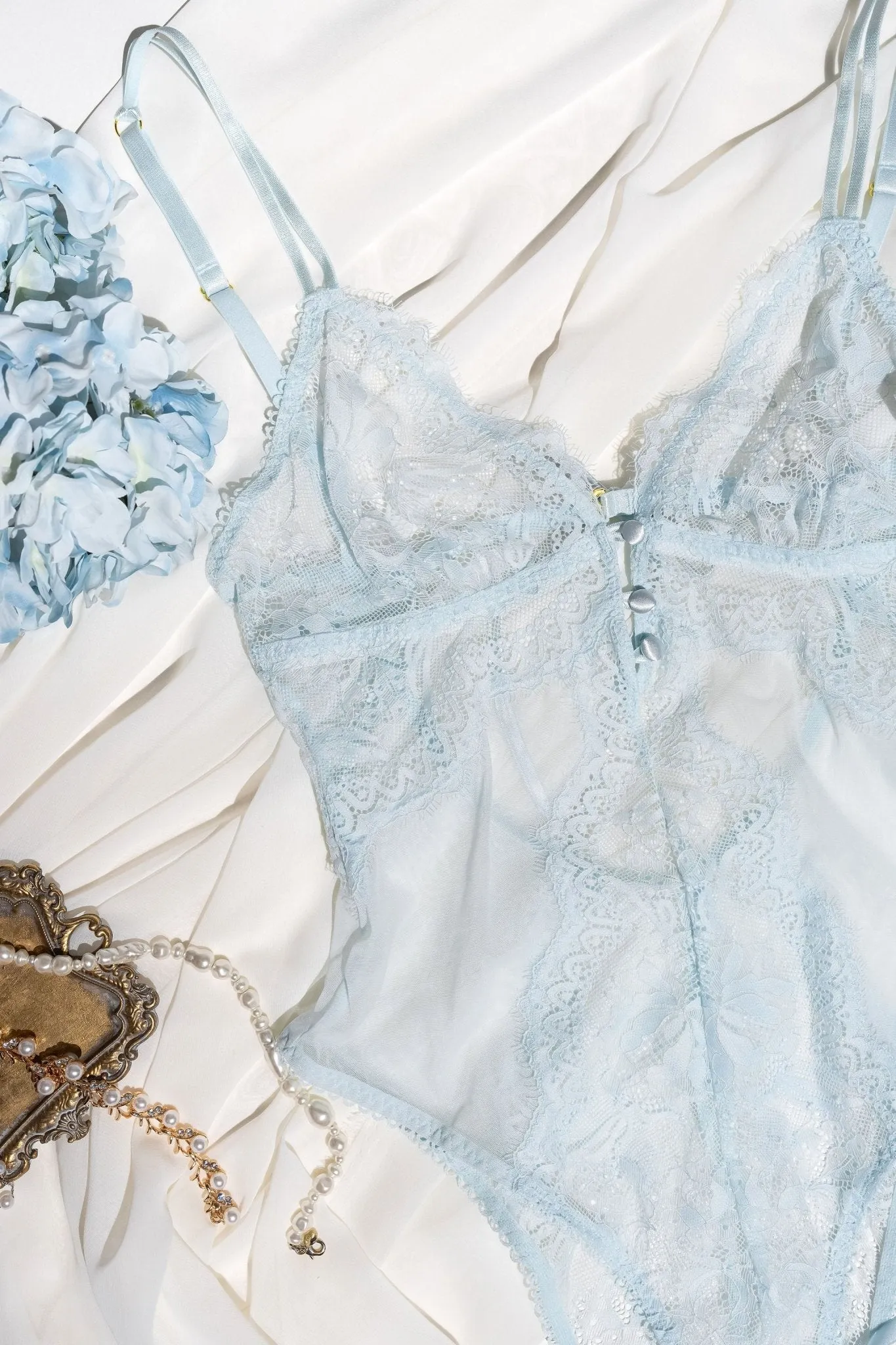 Lace & Mesh Button Teddy - Something Blue