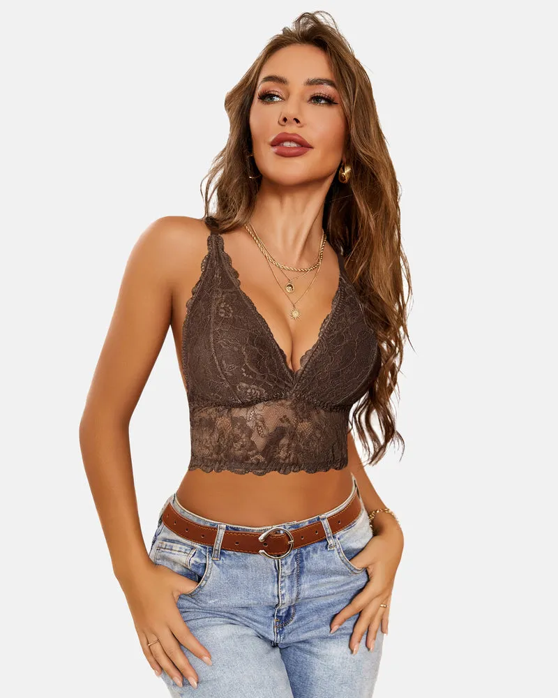 Lace Bra V Neck Racerback Crop Top