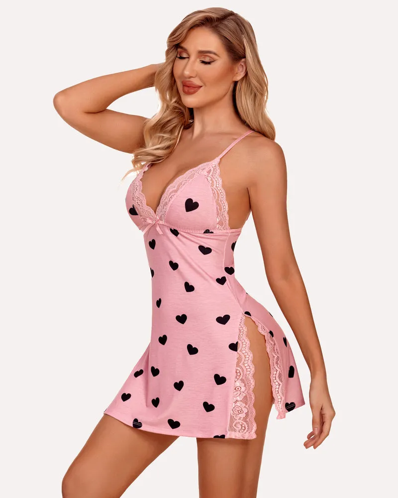 Lace Leopard Print Satin Chemise