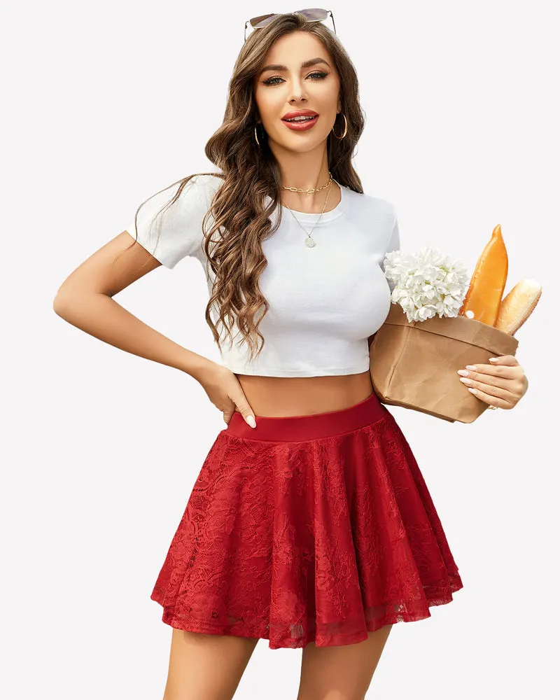 Lace Pleated Ruffles Skater Skirt