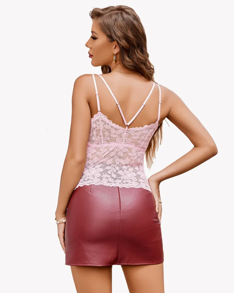 Lace V Neck Tube Slim Tank Top
