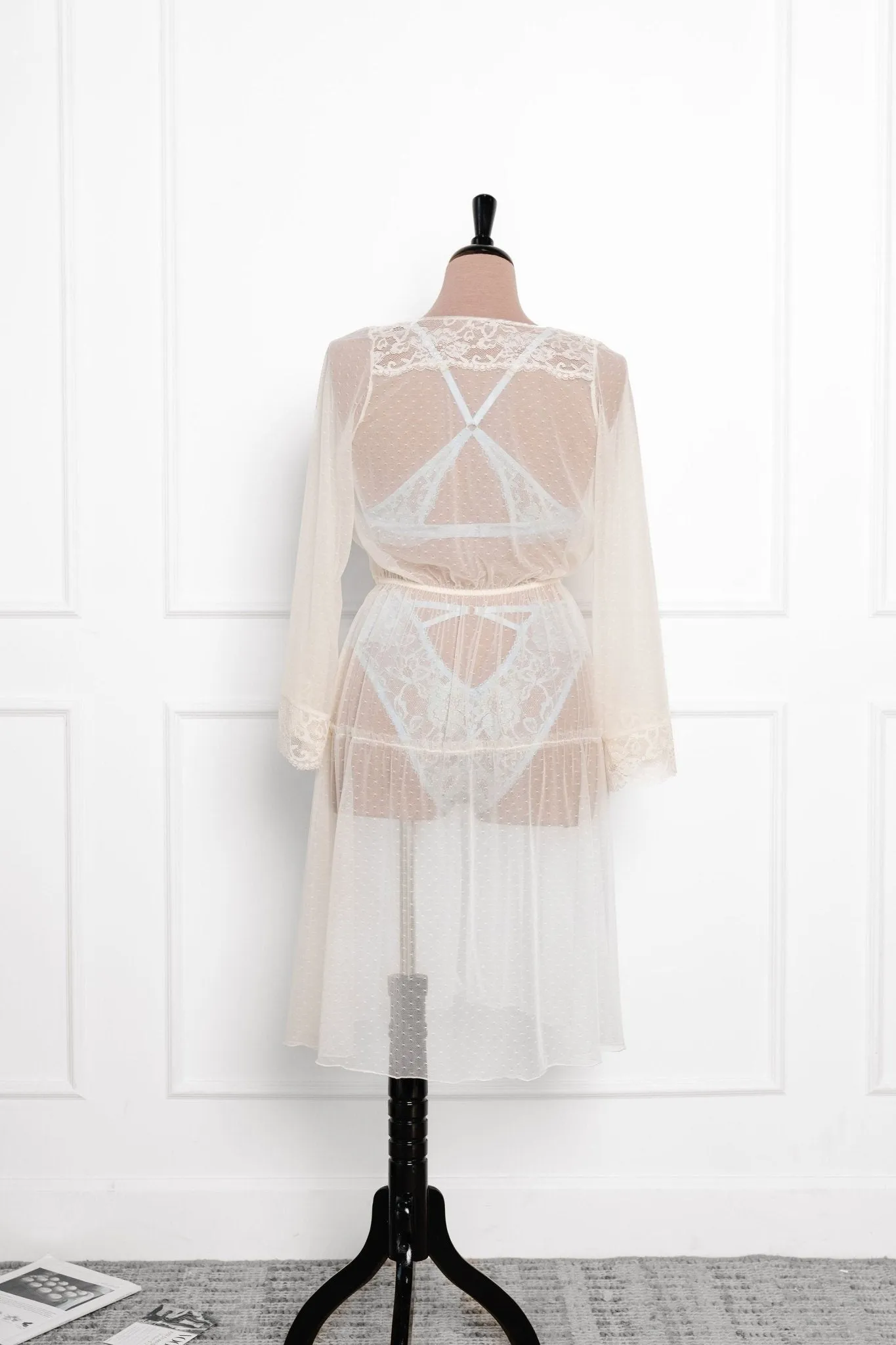 Lacy Dot Mesh Midi Robe - Iridescent Pearl
