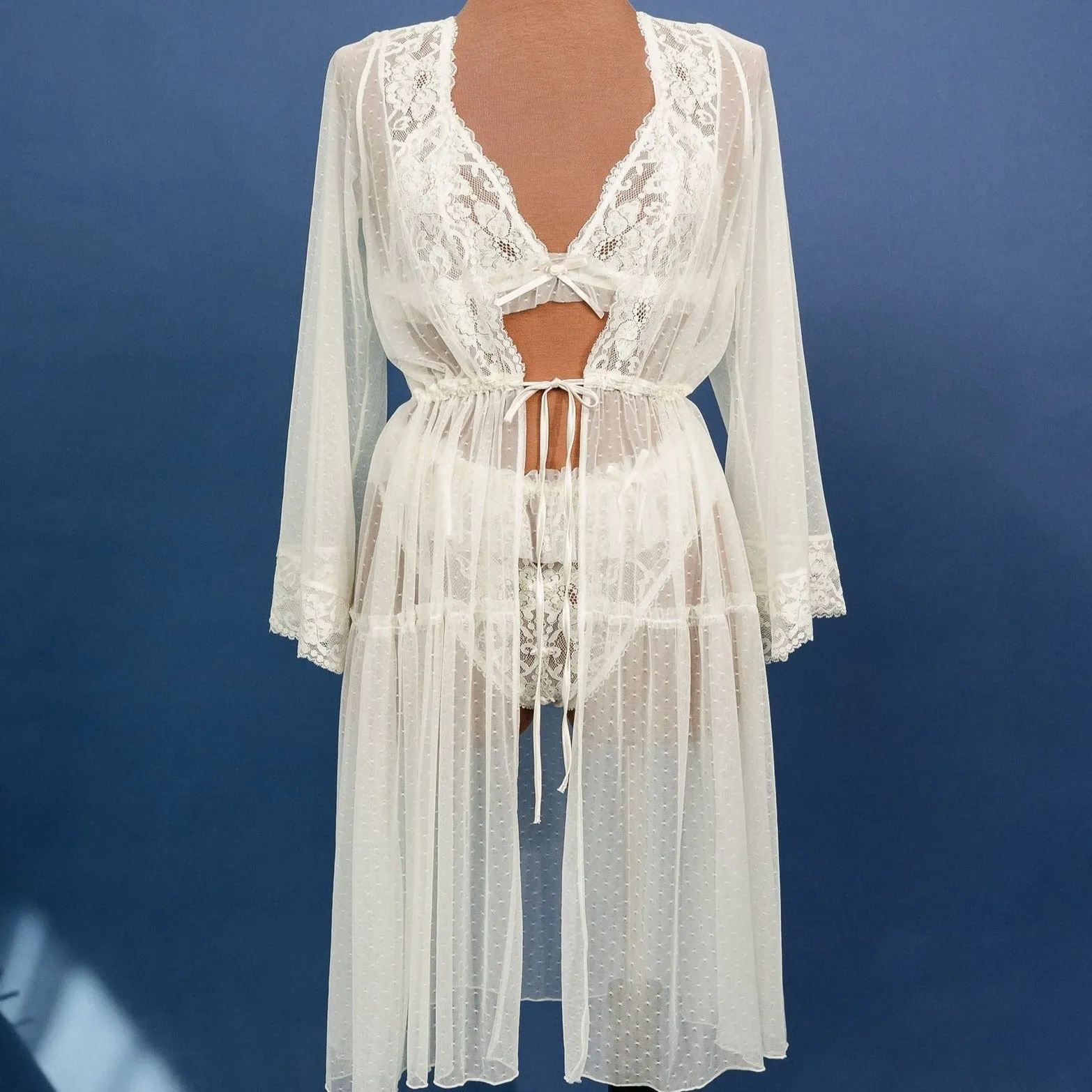 Lacy Dot Mesh Midi Robe - Iridescent Pearl