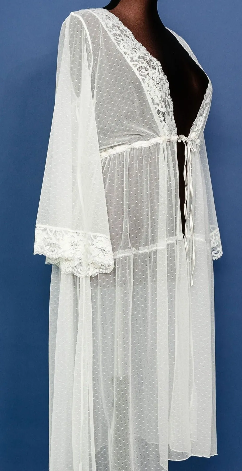 Lacy Dot Mesh Midi Robe - Iridescent Pearl