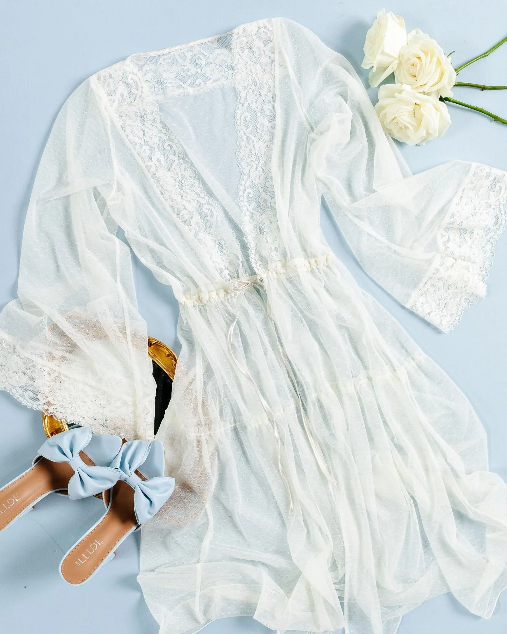 Lacy Dot Mesh Midi Robe - Iridescent Pearl