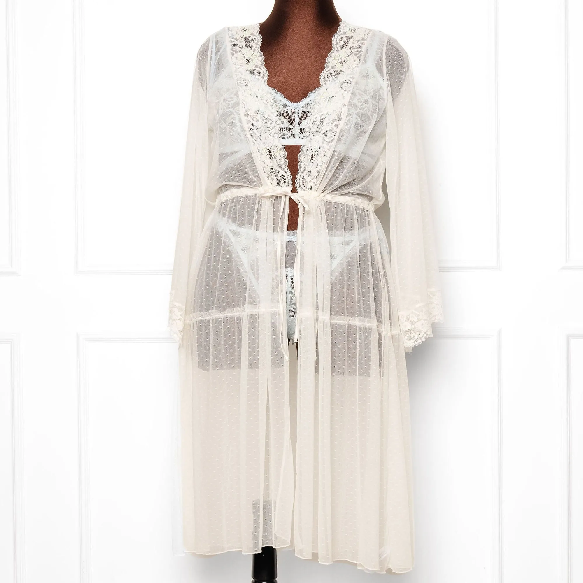 Lacy Dot Mesh Midi Robe - Iridescent Pearl