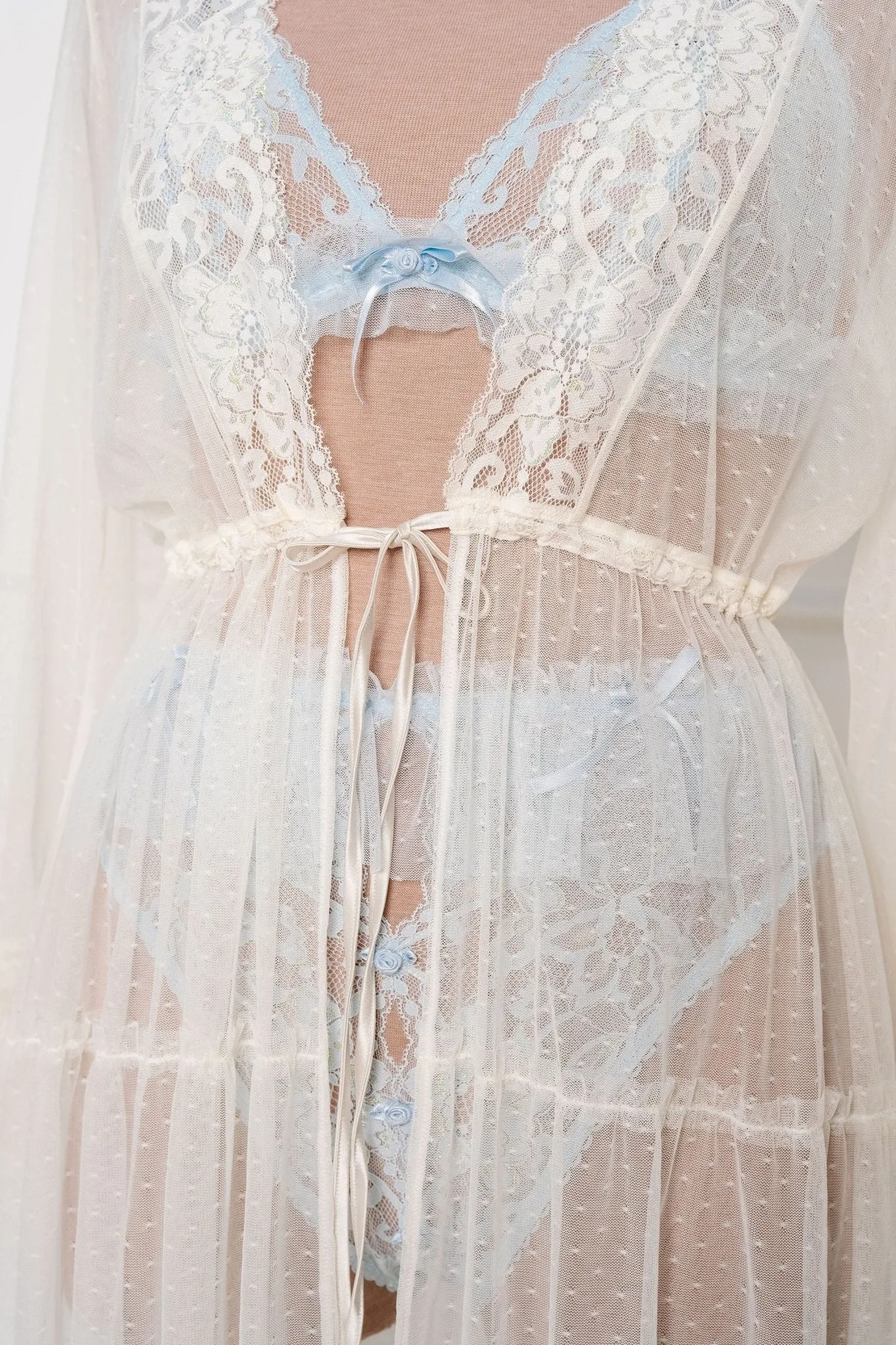 Lacy Dot Mesh Midi Robe - Iridescent Pearl