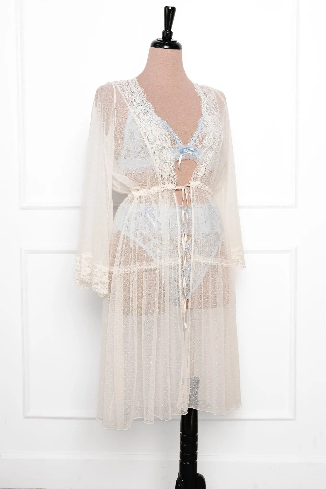 Lacy Dot Mesh Midi Robe - Iridescent Pearl