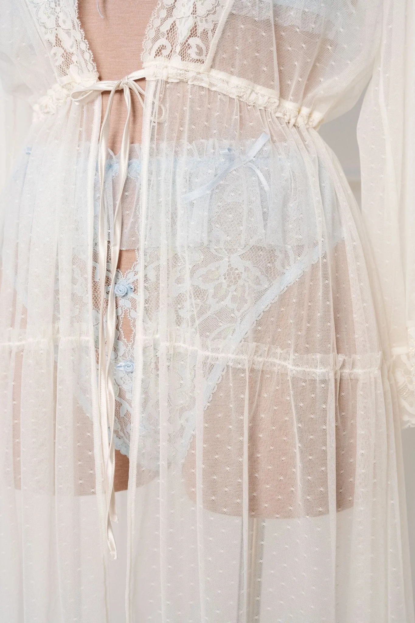 Lacy Dot Mesh Midi Robe - Iridescent Pearl