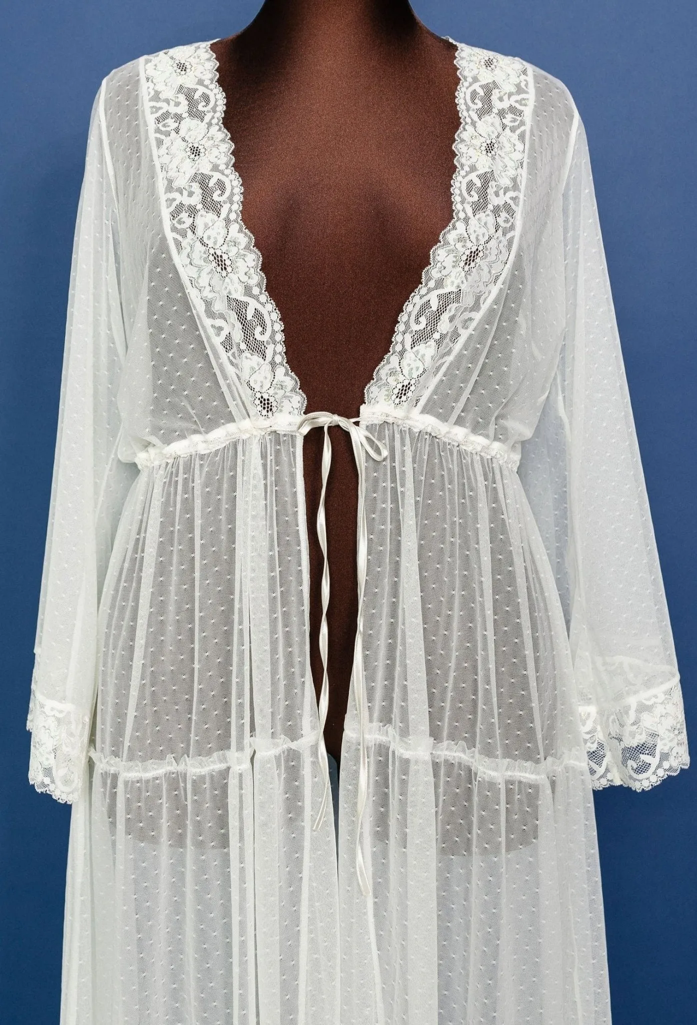 Lacy Dot Mesh Midi Robe - Iridescent Pearl