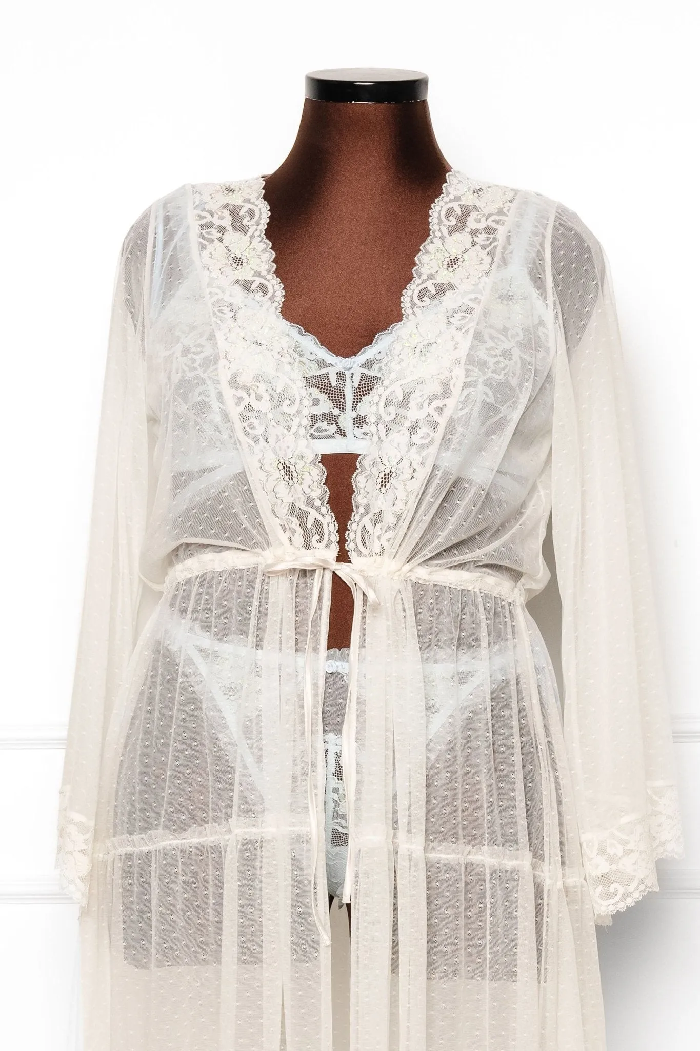 Lacy Dot Mesh Midi Robe - Iridescent Pearl