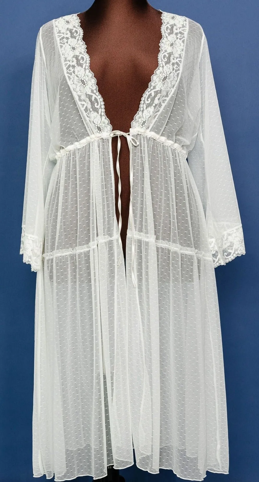 Lacy Dot Mesh Midi Robe - Iridescent Pearl