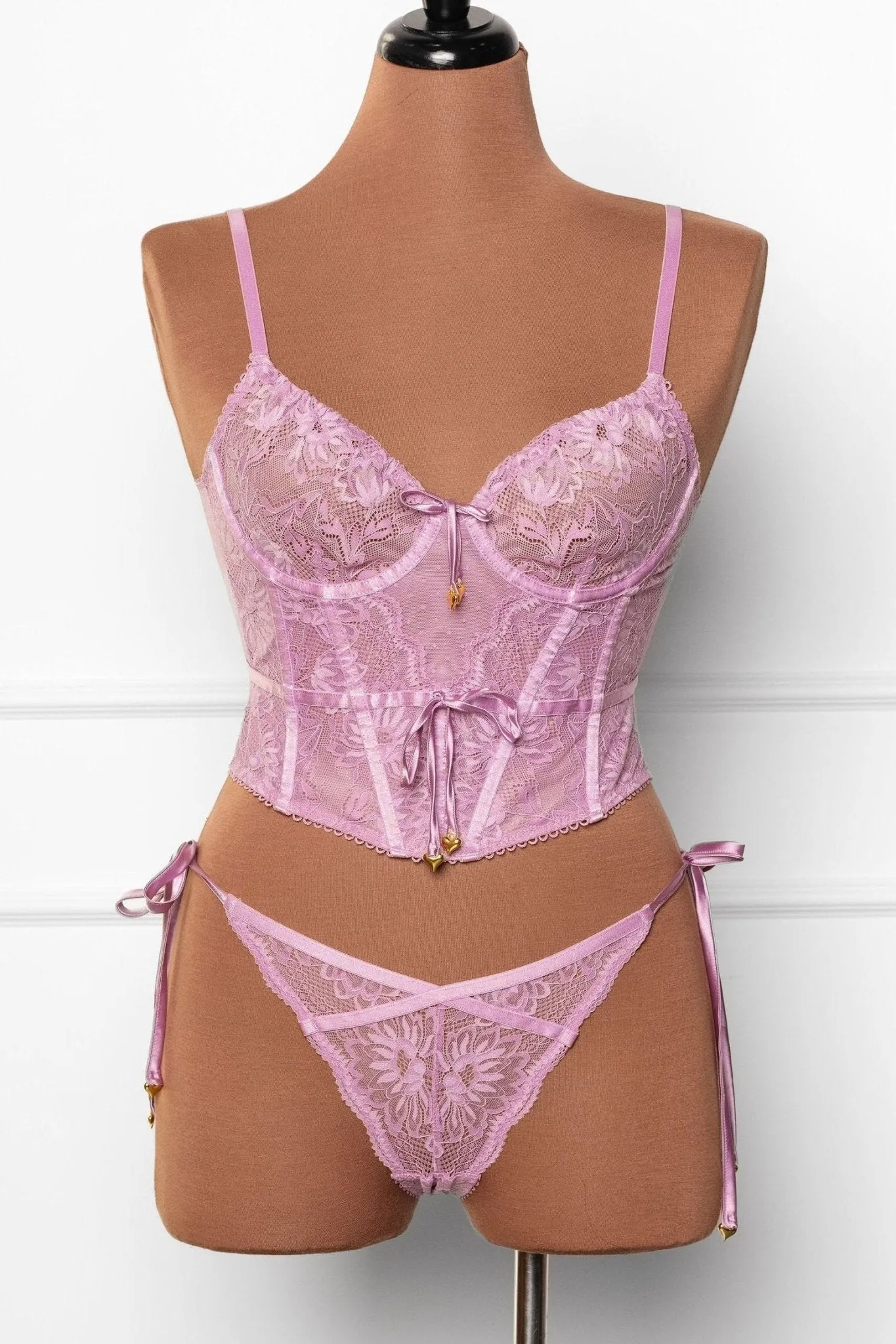 Lacy Heart Charm Side Tie Panty - Lilac