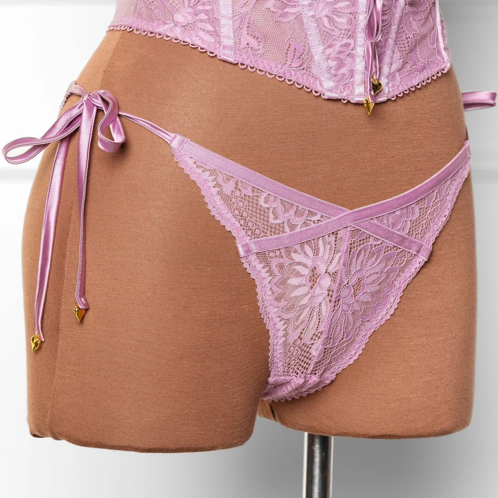 Lacy Heart Charm Side Tie Panty - Lilac