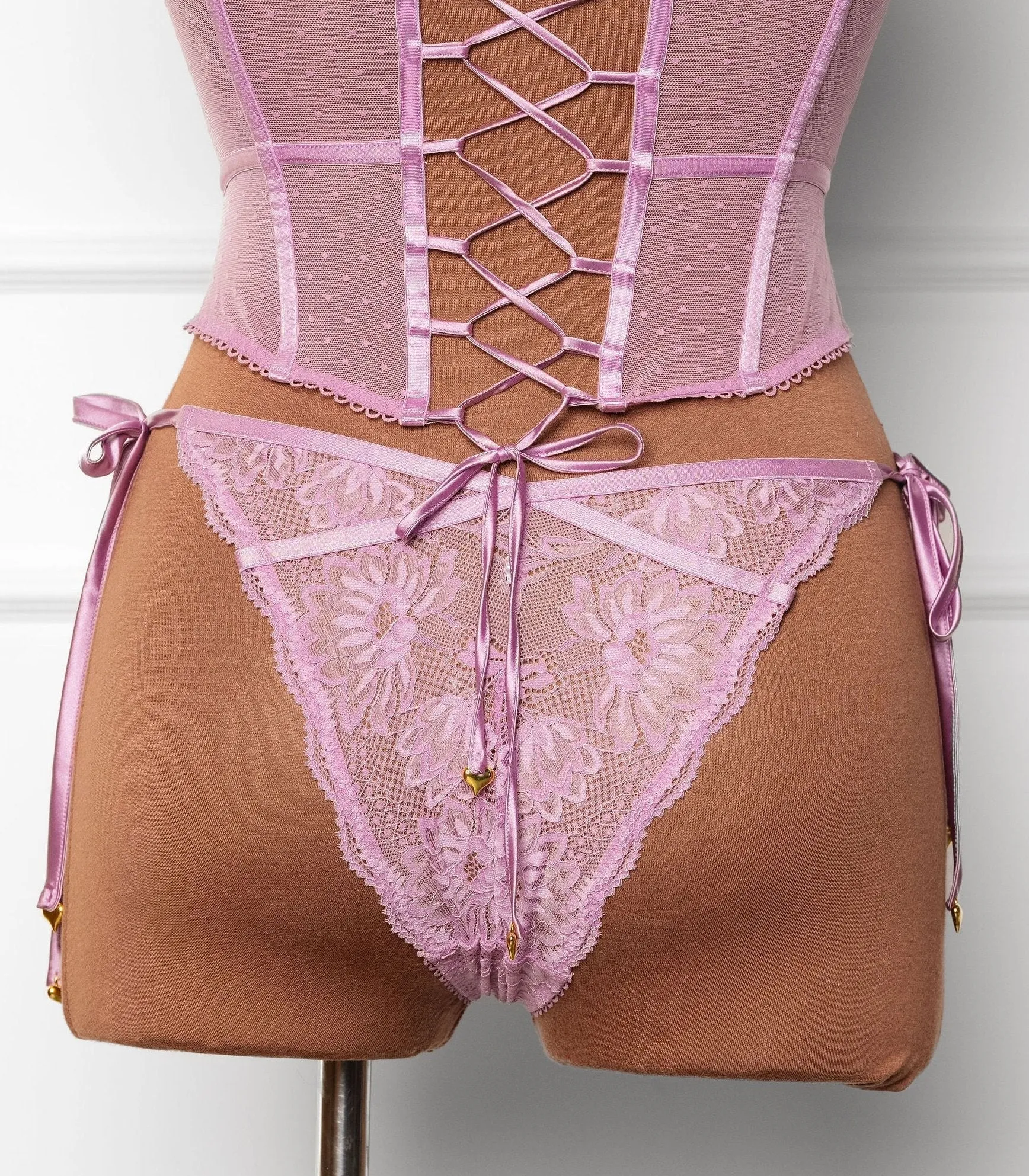 Lacy Heart Charm Side Tie Panty - Lilac