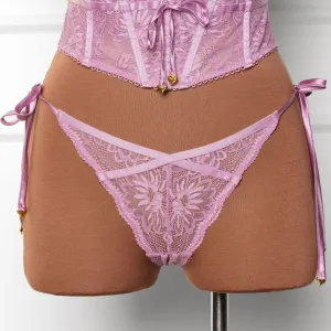 Lacy Heart Charm Side Tie Panty - Lilac
