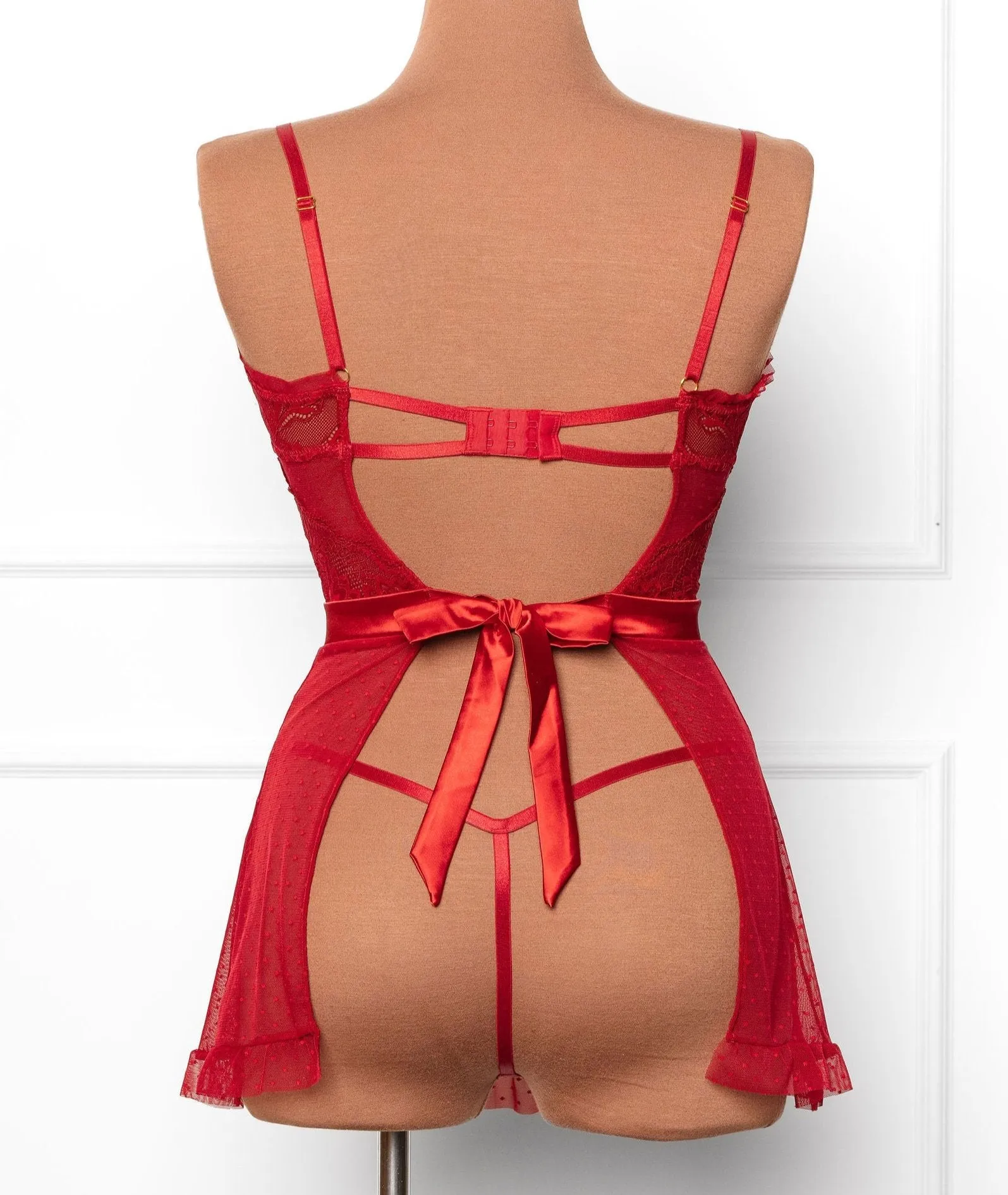 Lacy Ruffle Drop Waist Babydoll - Red
